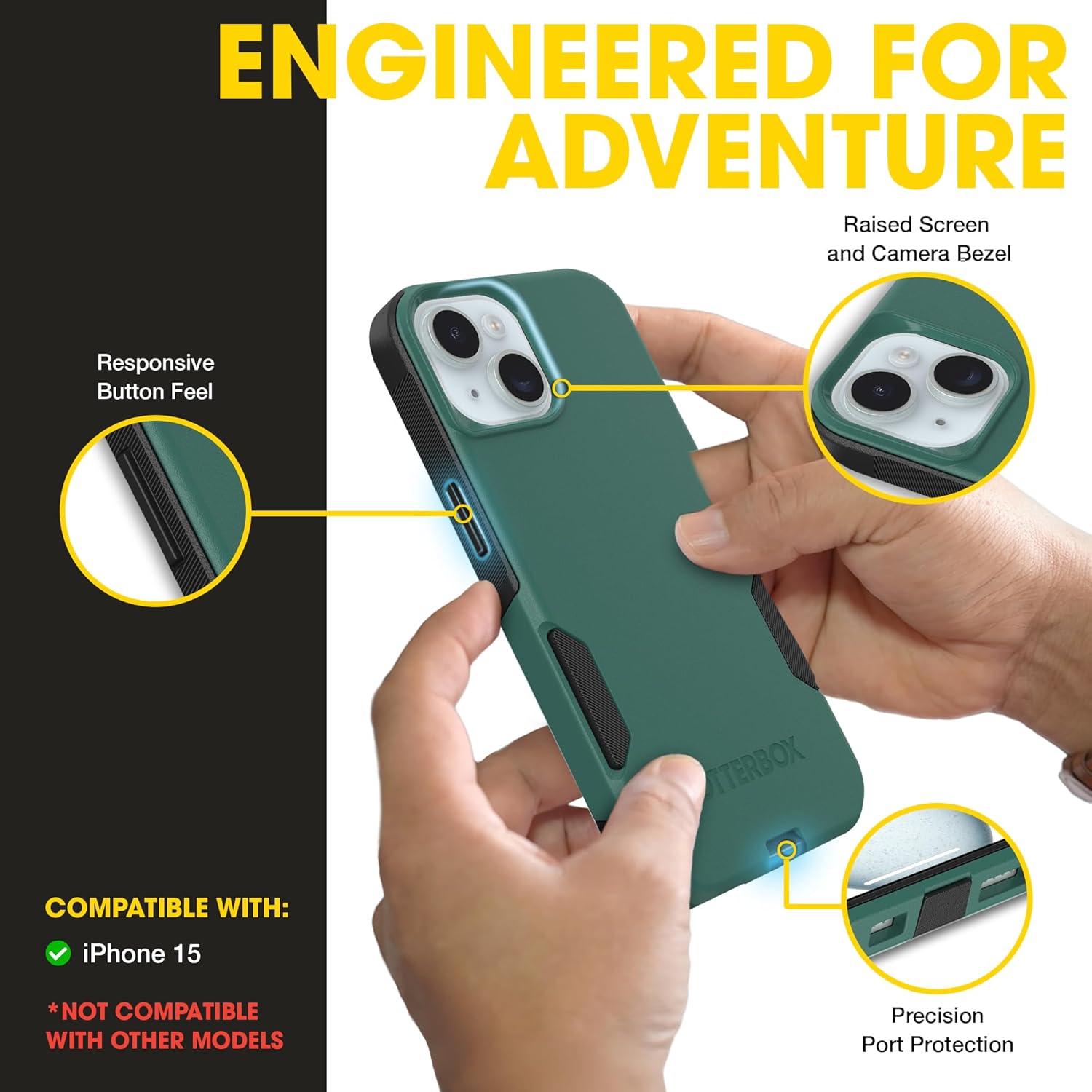 OtterBox iPhone 17e, 16e, 15, 14, & 13 Commuter Series Case - Slim & Tough, Pocket-Friendly, with Port Protection - Green/Black