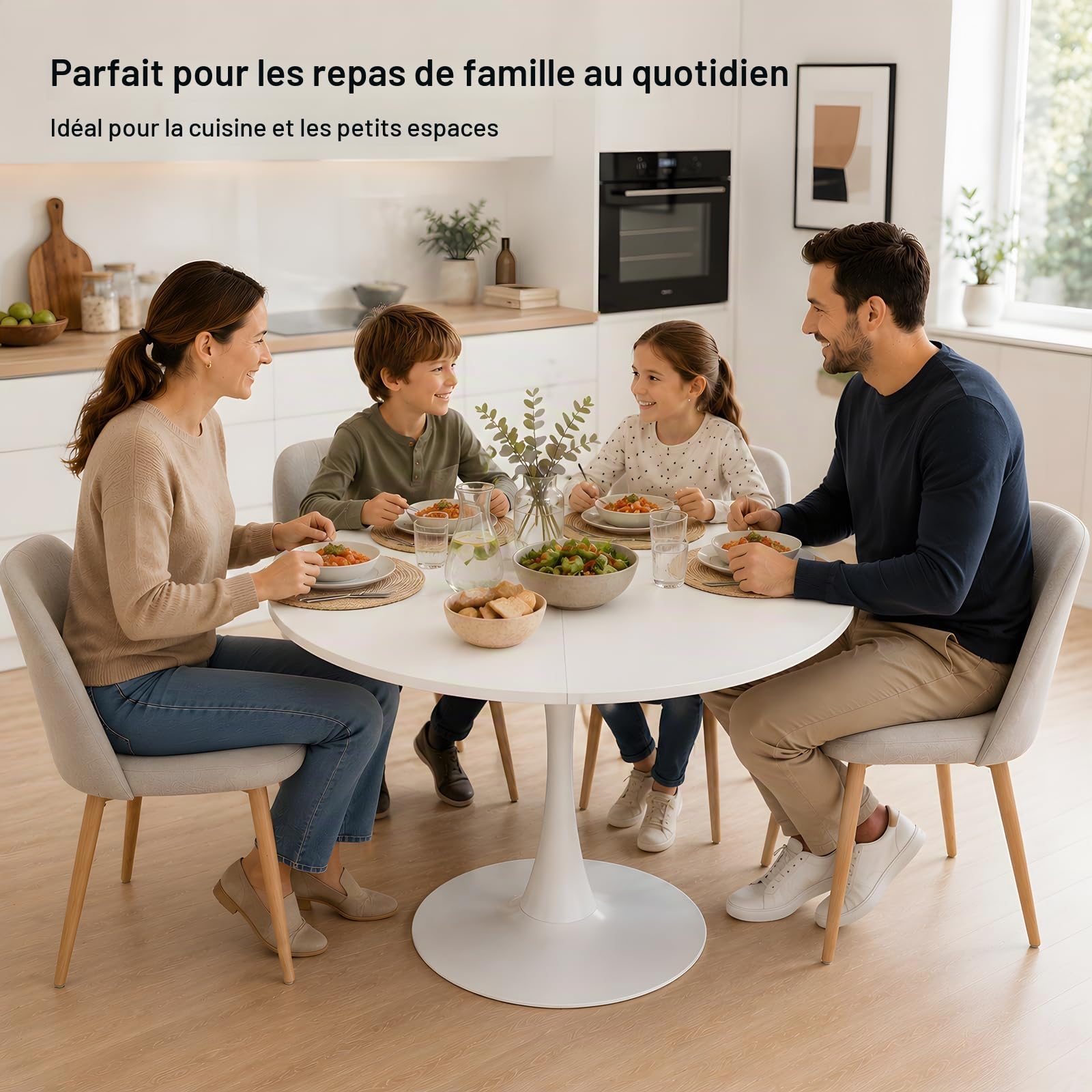 Table Ronde Blanche 110 cm - pour 4 à 6 Personnes, Idéale en Salle à Manger, Salon, Bistro ou Salle de Conférence | Style Scandinave