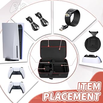 GMAK Hard Shell Carrying Case for PS5, Protective Case Travel Bags Compatible with Playstation 5, DualSense Controllers, Base, Cords and Other Accessories, EVA Storage Bag with Shoulder for PS5, Black