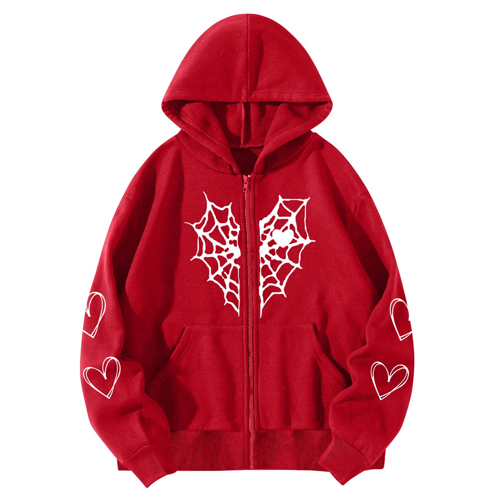 Felpa Con Cappuccio Gotica A Cuore – Maniche Lunghe, Zip, Tasca, In Poliestere E Cotone, Taglie S-XXL