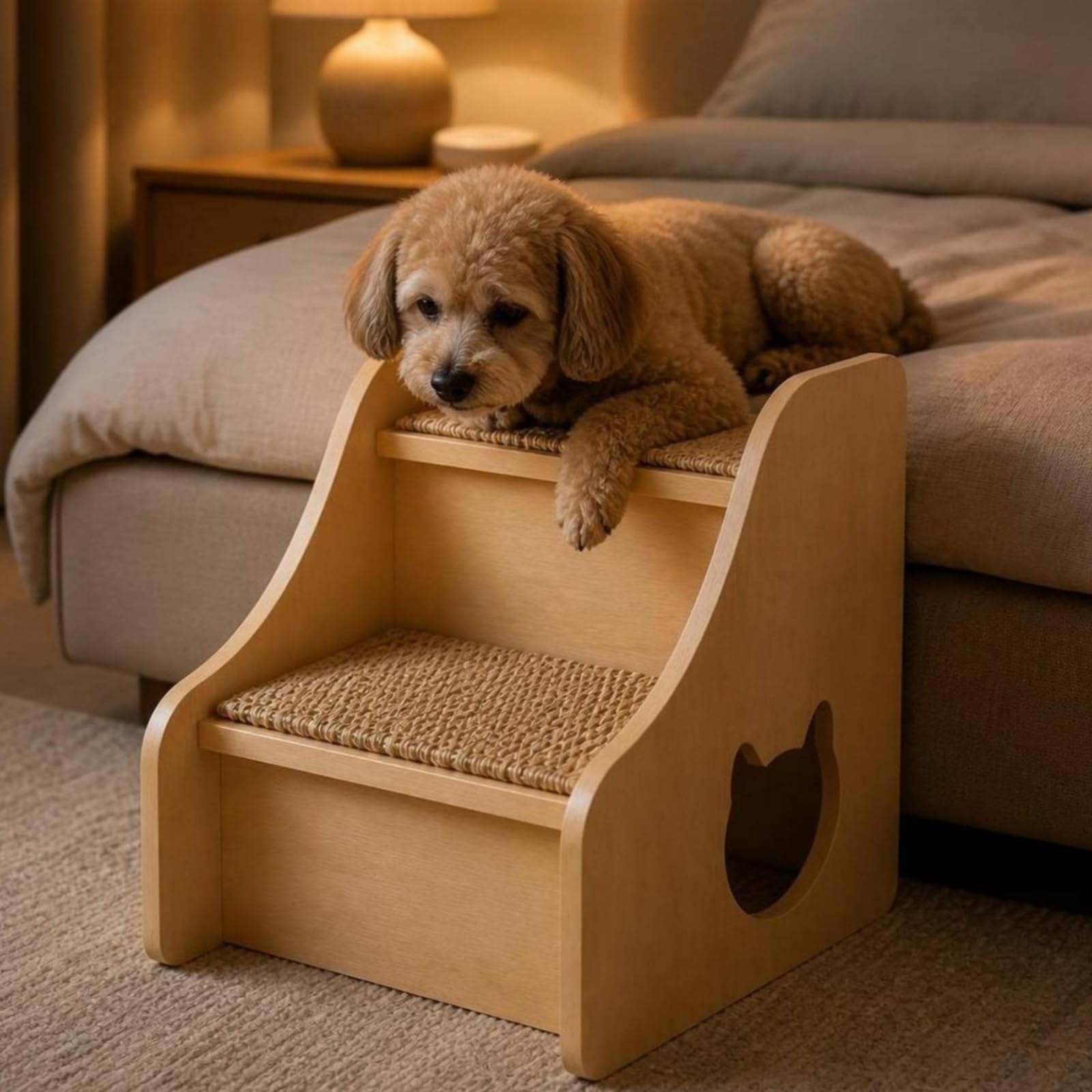 Scaletta per Letto Robusto, 30 Cm X 46 Cm X 40 Cm | Superficie Antiscivolo Intrecciata, Scaletta per Cani, Robusta, Soggiorno