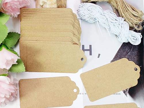 Miniatura 5 de Etiquetas de precio Kraft con cuerda, etiquetas de regalo, 200 etiquetas colgantes de 3.5 x 1.8 pulgadas, etiquetas de papel en blanco para