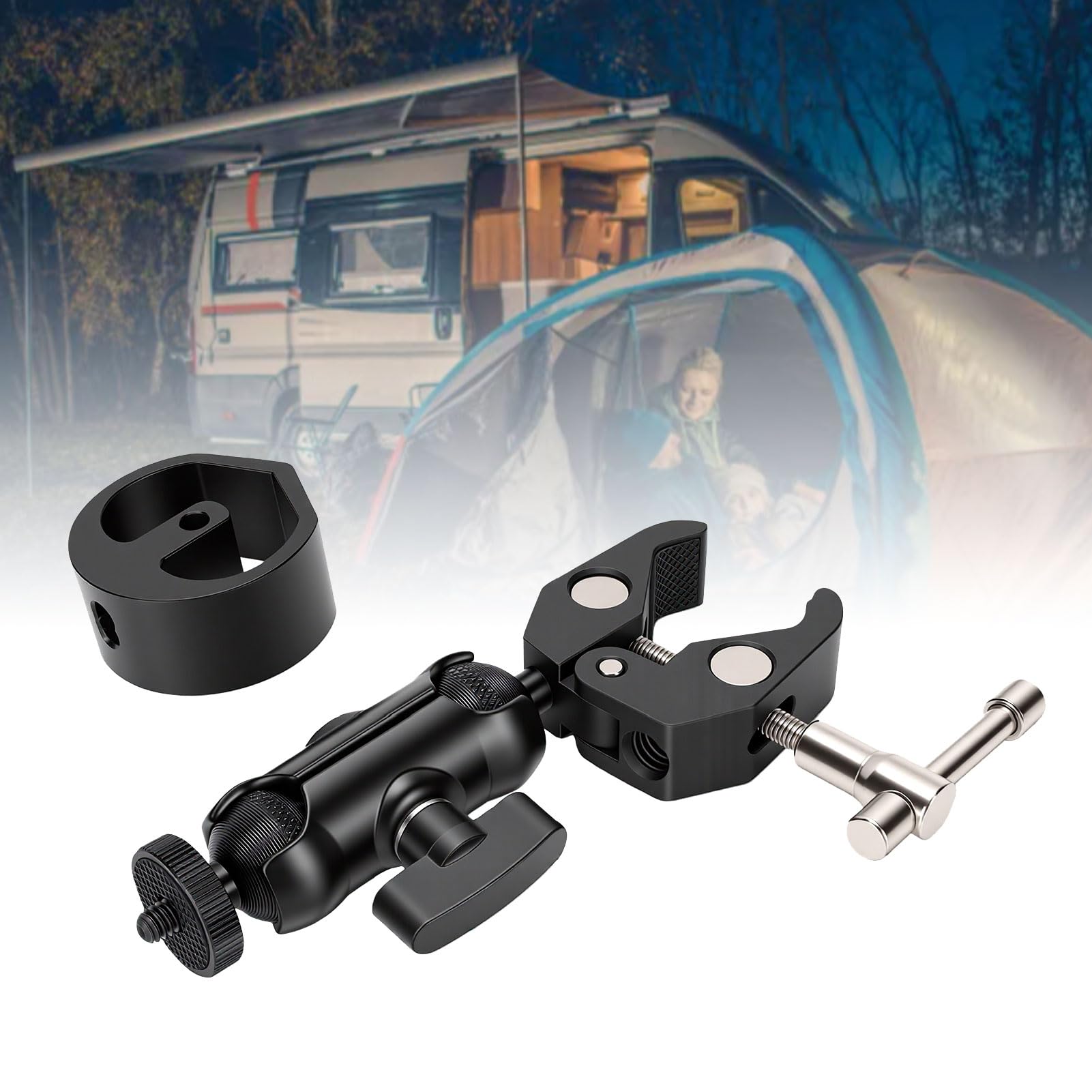Supporto per Morsetto Satellitare, Filettatura 1/4"-20 e Regolabile a 360° | Anodizzato CNC, Blocco Antioscillazione, Lega di Alluminio, Impugnatura da 0,6" a 1,57", Supporto Satellitare per Barca