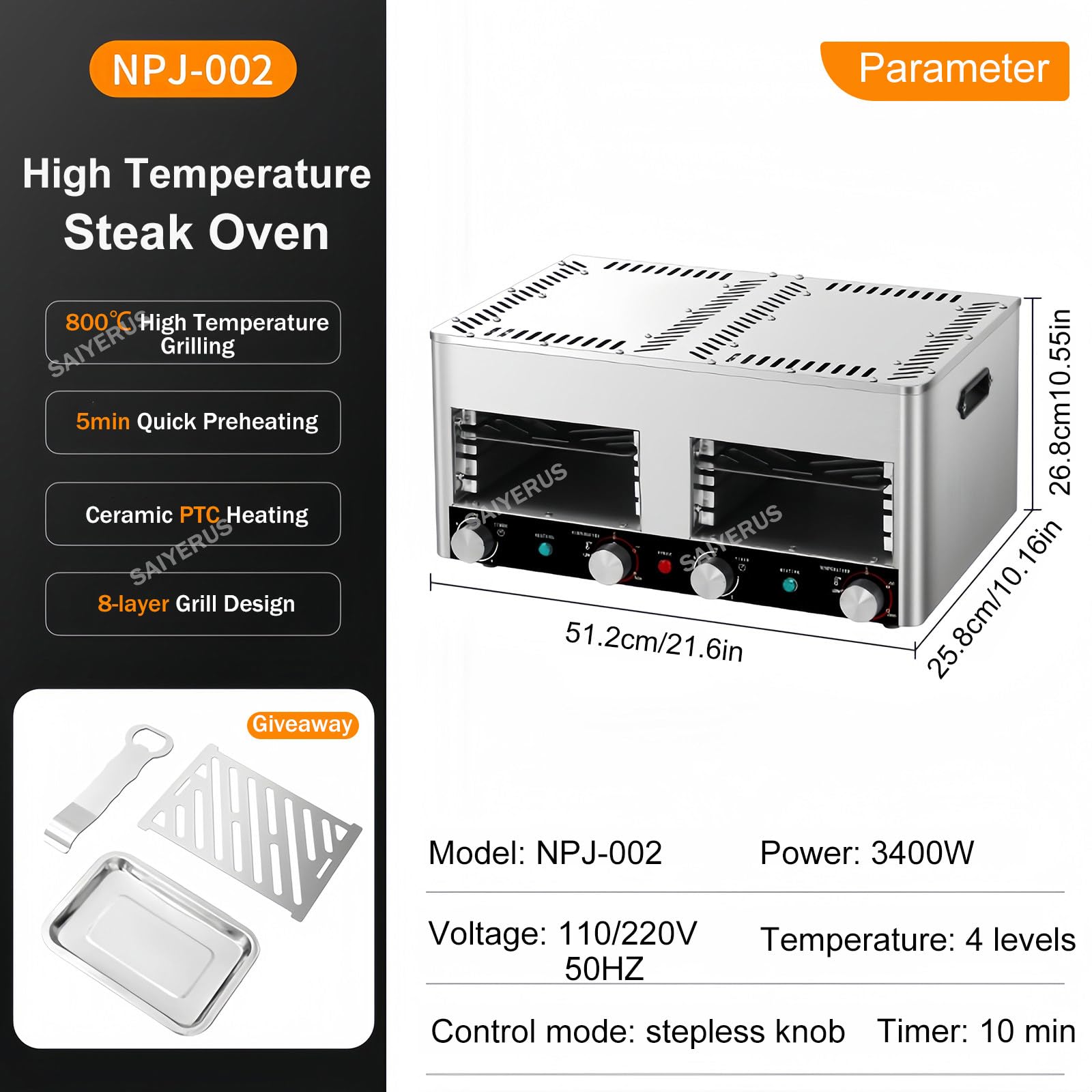Bezdymny elektryczny grill na podczerwień do użytku w pomieszczeniach, elektryczny grill do steków, 800℃ stal nierdzewna do gotowania steków, komercyjny piekarnik elektryczny,B-220V