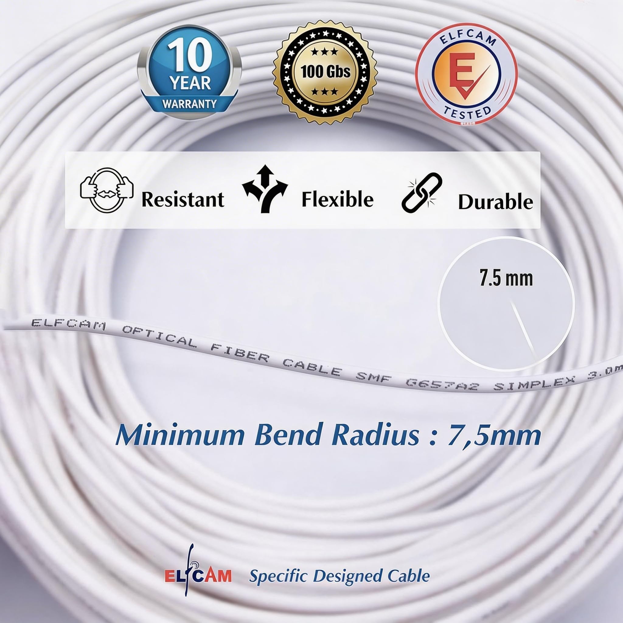 Elfcam® - Cavo Fibra Ottica LC/APC per LC/APC Simplex Monomodale, OS2 9/125µm, Bianco (2M)