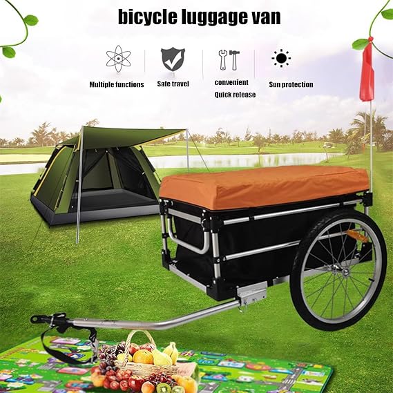 Foldable Trailer Bicycle,Cycle Bike Cargo Trailer for Bike Bicycle,Cargo Camping Tent Luggage Carry Transport,Universal Bicycle (Blue)