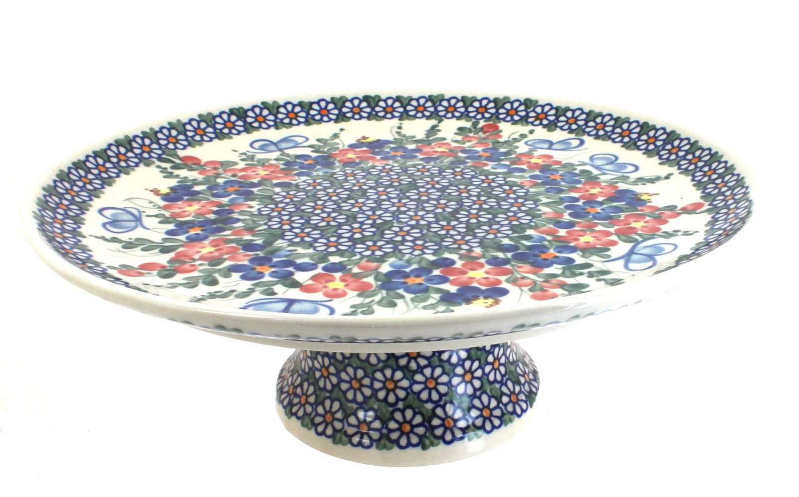 Blue Rose Polish Pottery Garden Butterfly Cake Plate