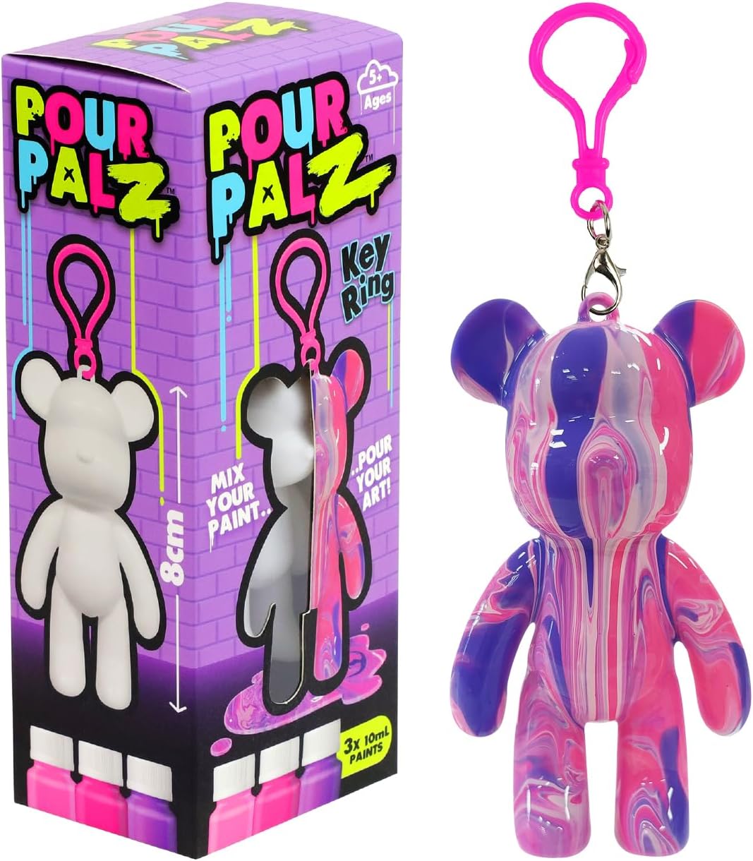 Mini Paint Bear Keychain Pouring Craft DIY Kit, Design Your Own Personalized Bear Keepsake, Creative Art Experience & Screen-Free Activity Gift for Kids, Teens & Craft Lovers, Purple