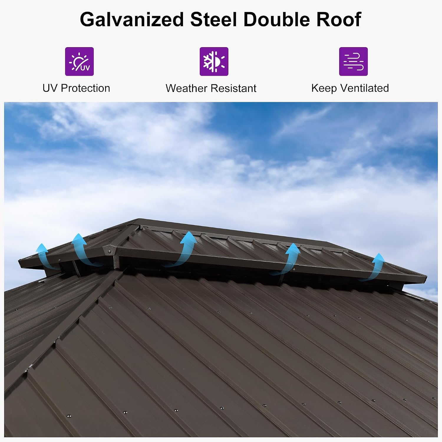 PURPLE LEAF 10’ X 20' Hardtop Gazebo Outdoor Gazebos Metal Frame Galvanized Steel Double Roof with Curtains and Nettings for Patio Desk Backyard Bronze
