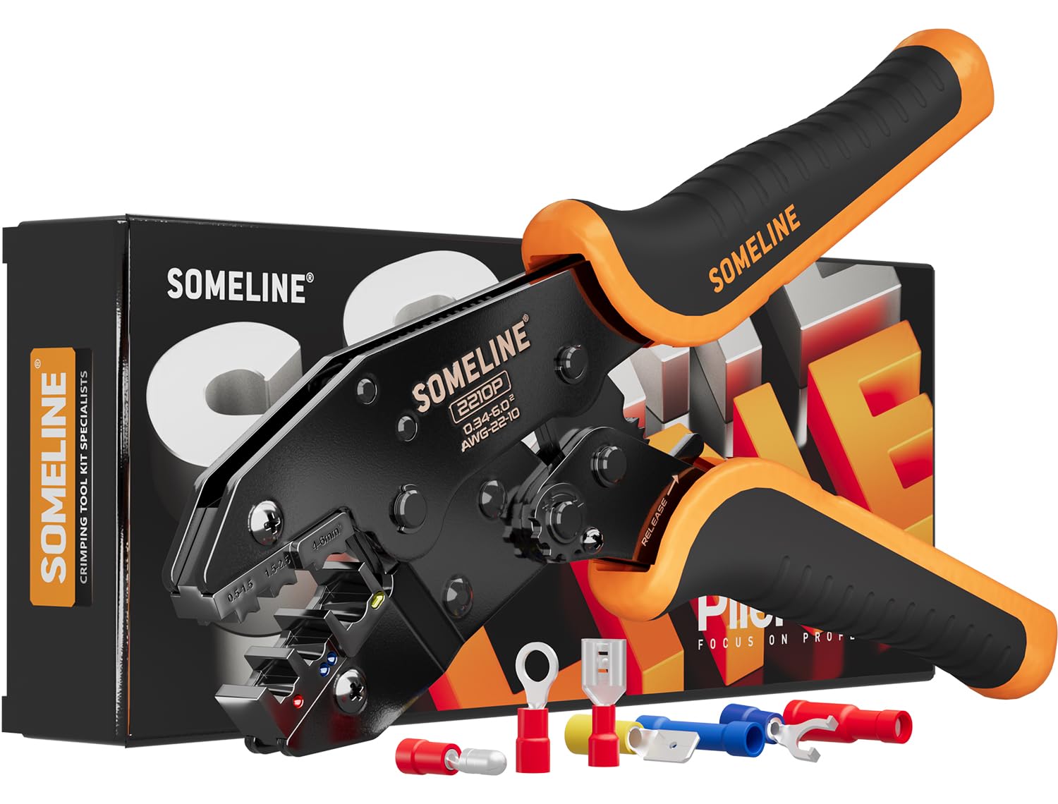 SOMELINE Crimping Tool for Insulated Electrical Connectors 0.34-6 mm², Ratchet Crimping Plier, Electrical Crimper Pliers
