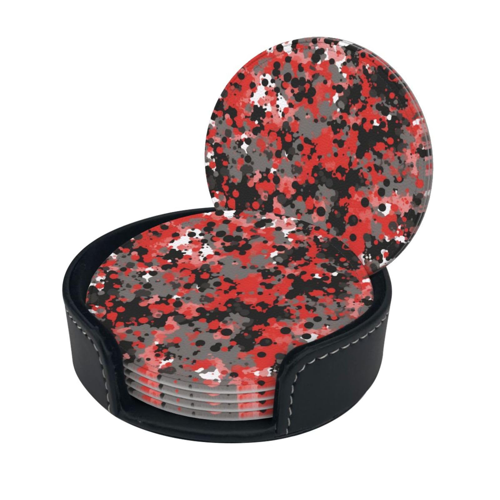 Smazdfxx Women's As Pic Stylish Coasters - Camo Set Of 6 Round Leather Drink Coasters With Holder - Perfect Size For Cups And Glasses