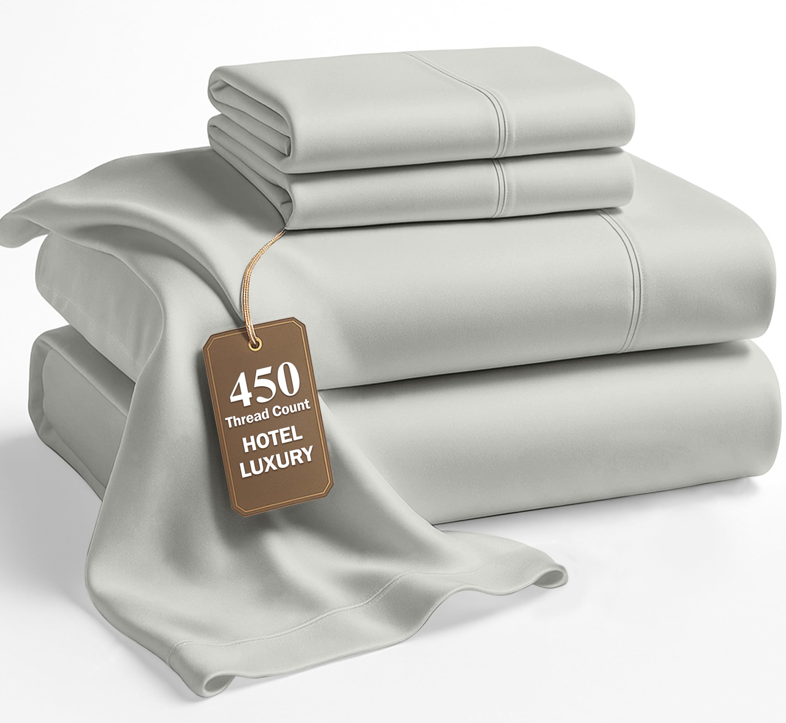 Lane Linen 100% Cotton Bed Sheets – 450 Thread Count Cooling Sheets Queen, Durable Daily Use Bedding, Value Comfort for Nightly Rest, Hotel Sateen Finish, Snug Fit 15" Deep Pocket Fitted Sheet – Taupe — view 36