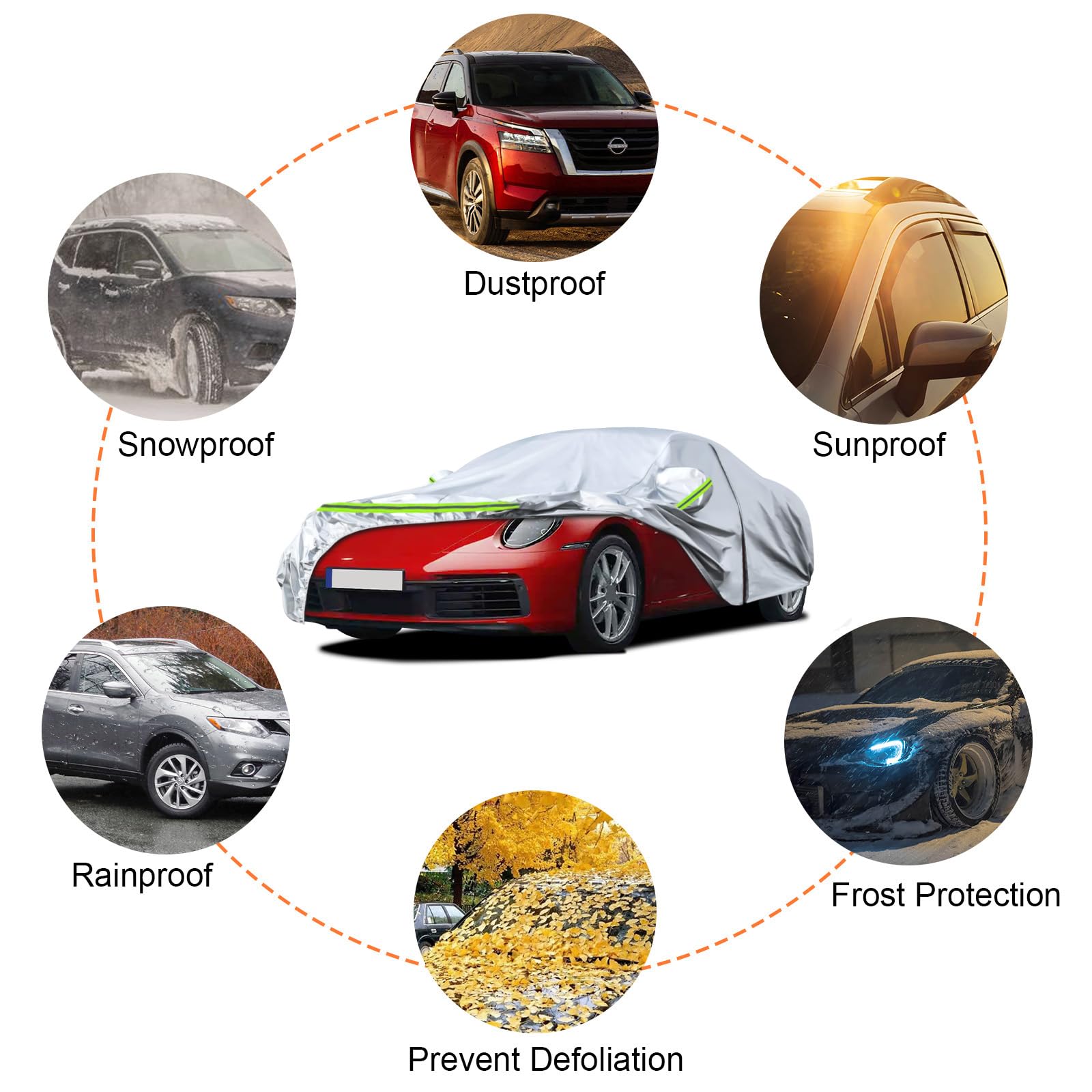 Autoabdeckung Outdoor Wasserdicht Passend für Porsche 911 991 992 996 997 1998-2025, Sommer Vollgarage Autoplane Auto Abdeckplane Outdoor Abdeckung für Regen Sonne Staub UV-Schutz, Silber