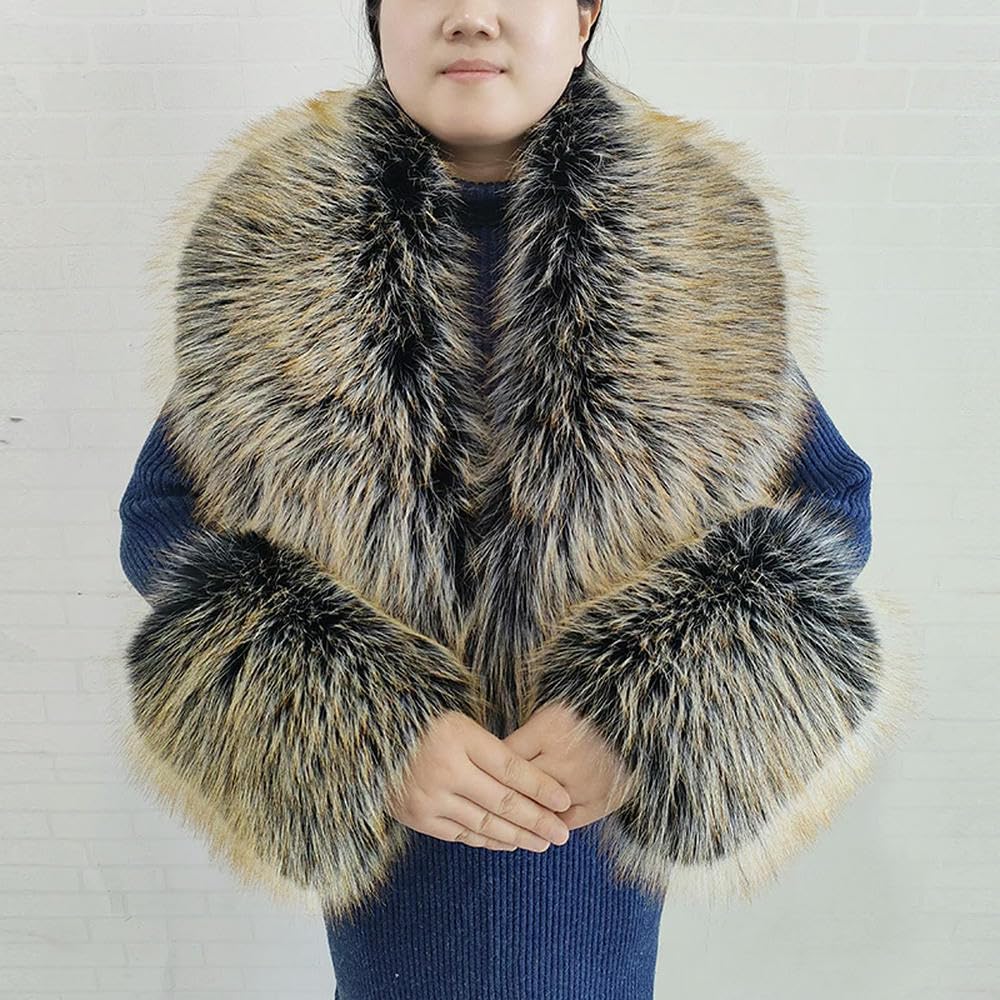 ROCILA Winter Faux Fur Collar Imitation Fur Scarf Cuffs Set Luxury Fur Shawl Wraps Women Men Coat Large Size Neck Warmer Furry Scarves