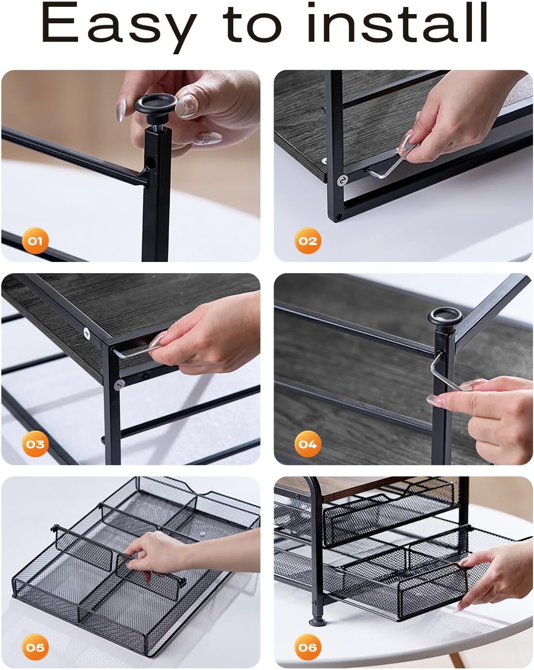 Coffee Pod Drawer for K-Cup & Nespresso Vertuo Pods – 2-Tier Coffee Organizer with Sliding Drawer, Holds 60+ Pods, Heavy Duty Metal Frame, Countertop Coffee Station Storage Rack – Black