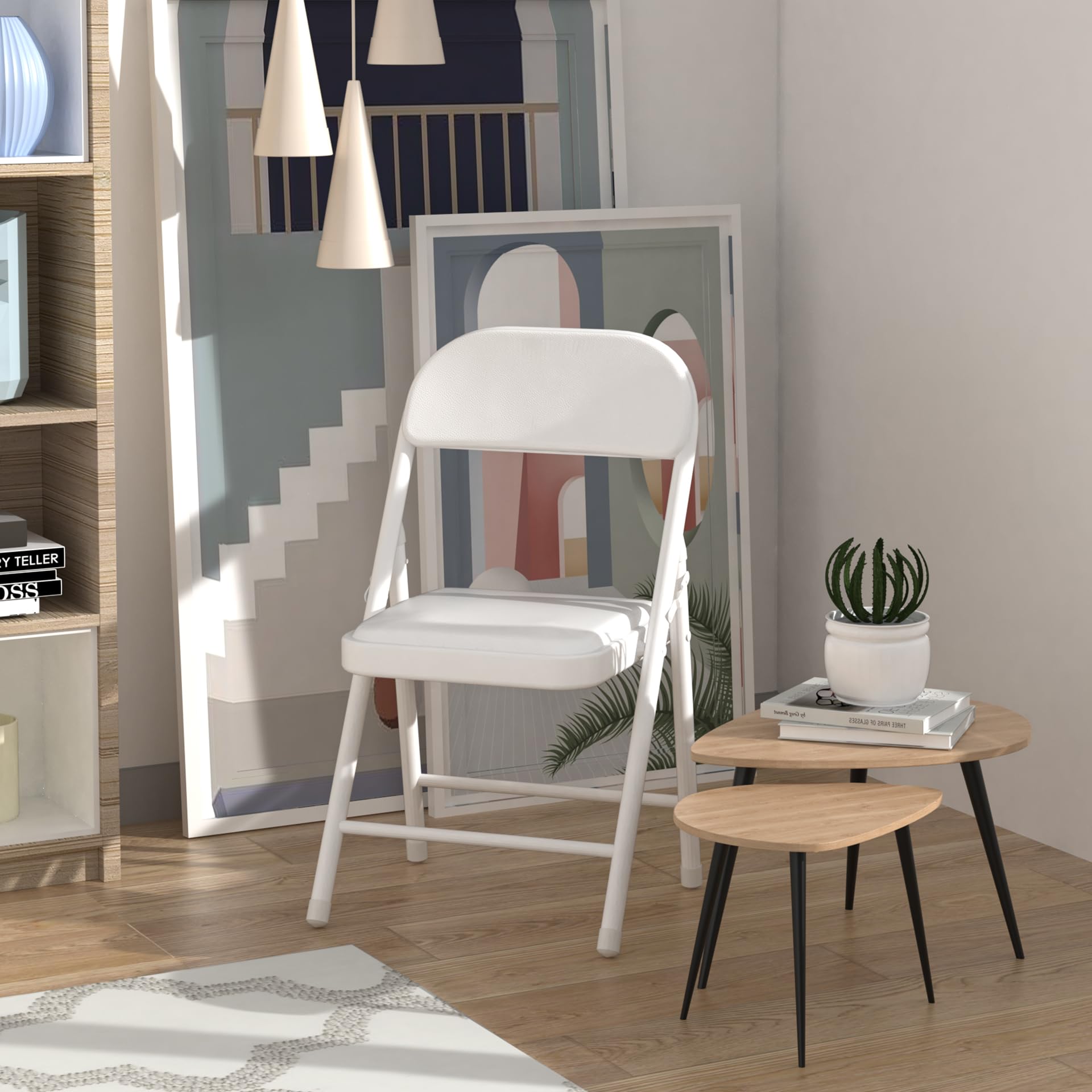 Set di 4 sedie pieghevoli, sedie da sala da pranzo in PU, telaio in metallo, con schienale, 47 x 32 x 98 cm, per soggiorno, ufficio, sala da pranzo, bianco