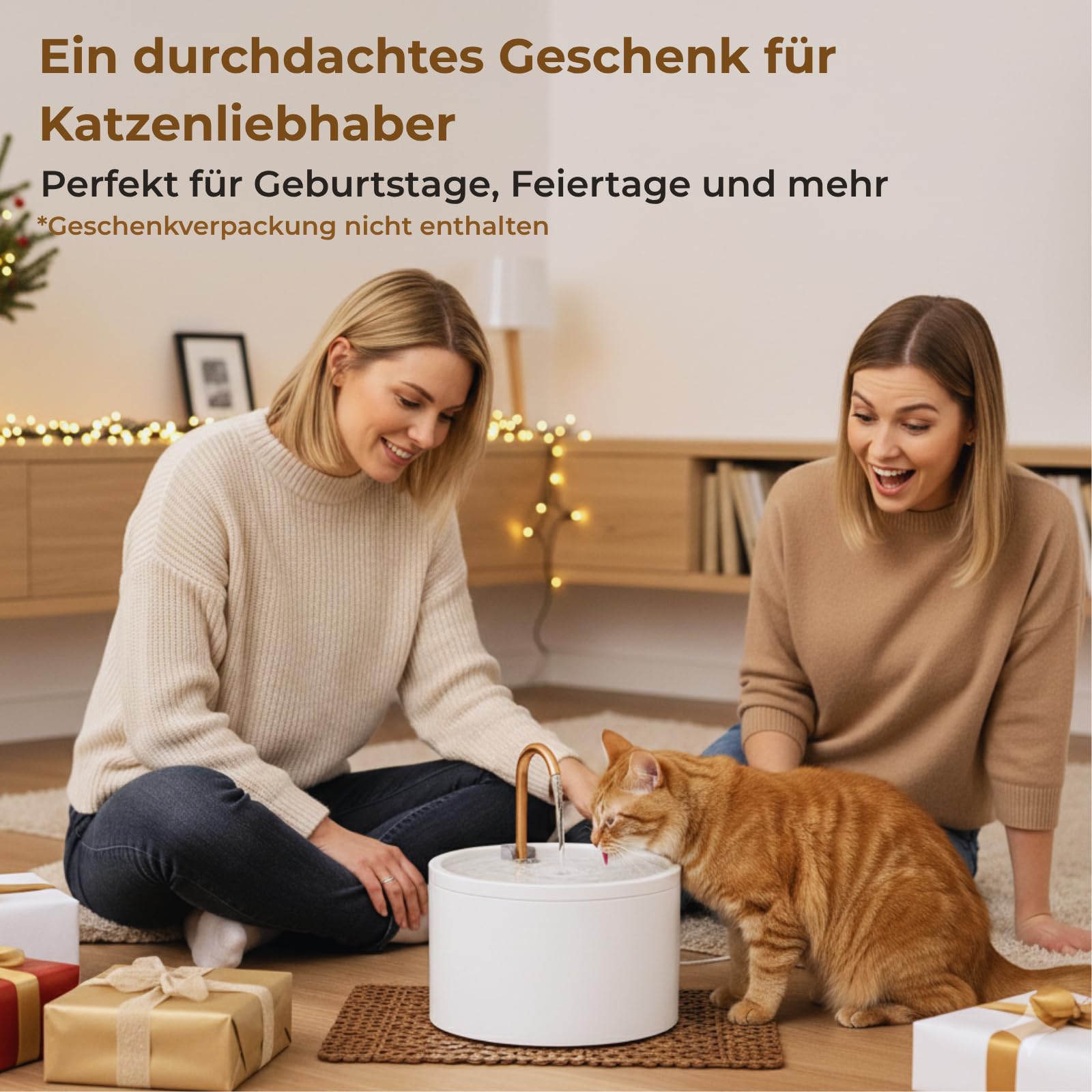 MISFANS Katzenbrunnen Keramik, Trinkbrunnen für Katze 2.1L, Leiser Wasserspender Katzen, Hygienischer Pet-Brunnen mit Filtersystem, Für Mehrkatzenhaushalte, Einfache Reinigung, Weiß