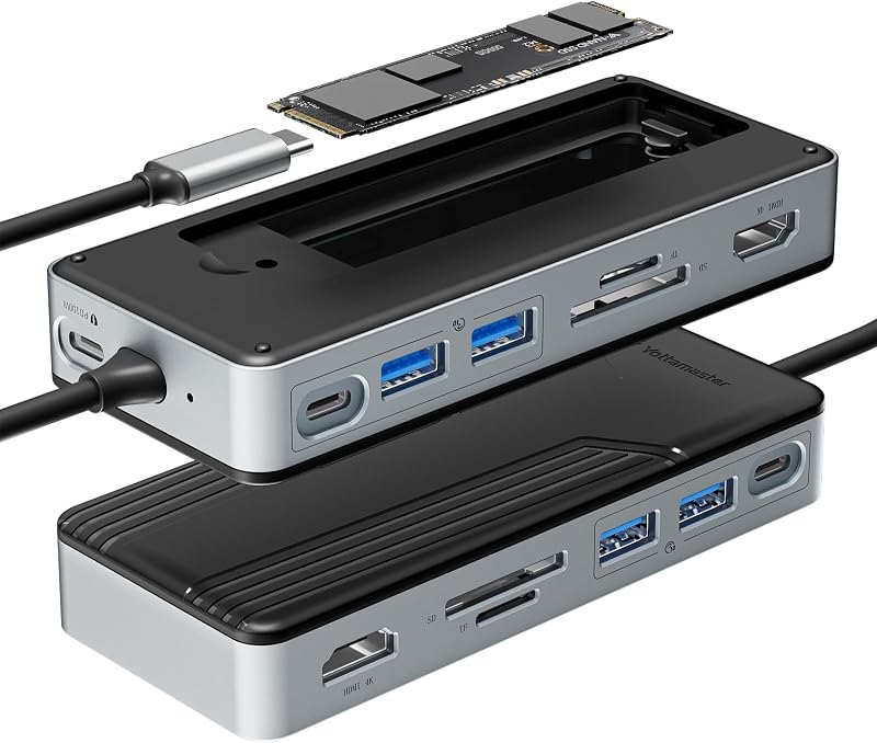 Yottamaster 8-in-1 USB-C Dokkoló M.2 NVMe SSD Házzal, 10Gbps Adatátvitel, 4K@60Hz HDMI, 100W PD Töltés, Kártyaolvasó, Windows/Mac