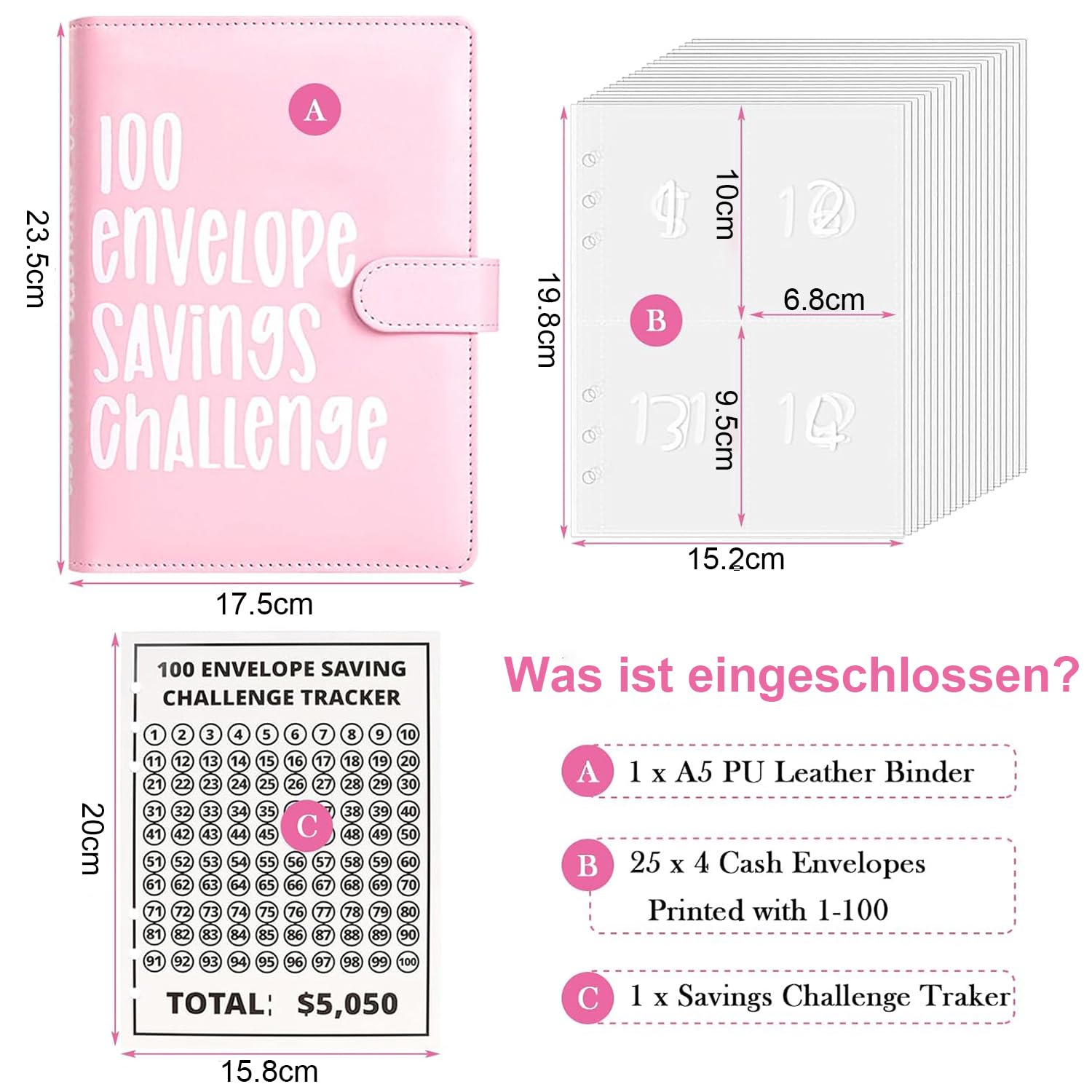 Bilancio Planner Libro del Risparmio Sfida 5050 € Rilegatura a Budget Rosa