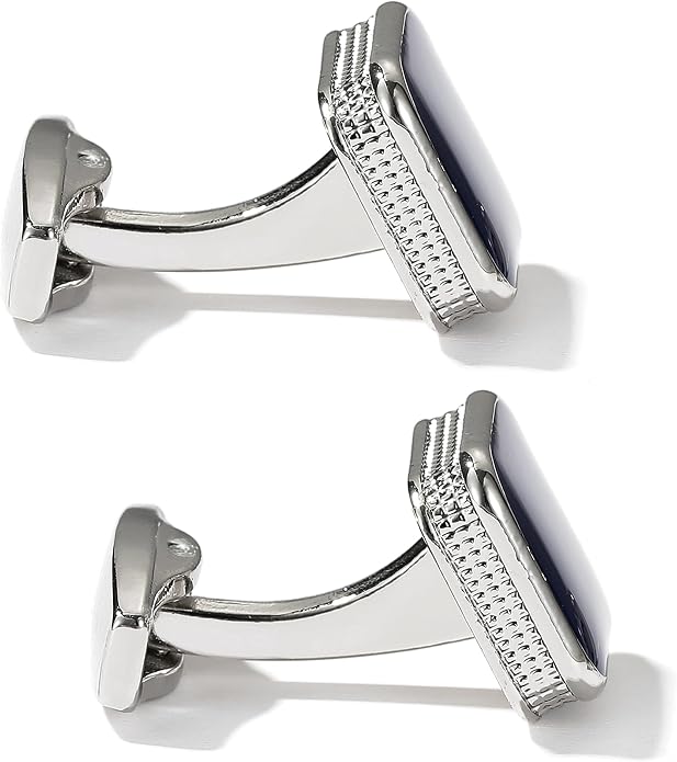Cufflinks cuadrados negro/azul para hombre en caja de regalo metálico de plata/negro miniatura 4