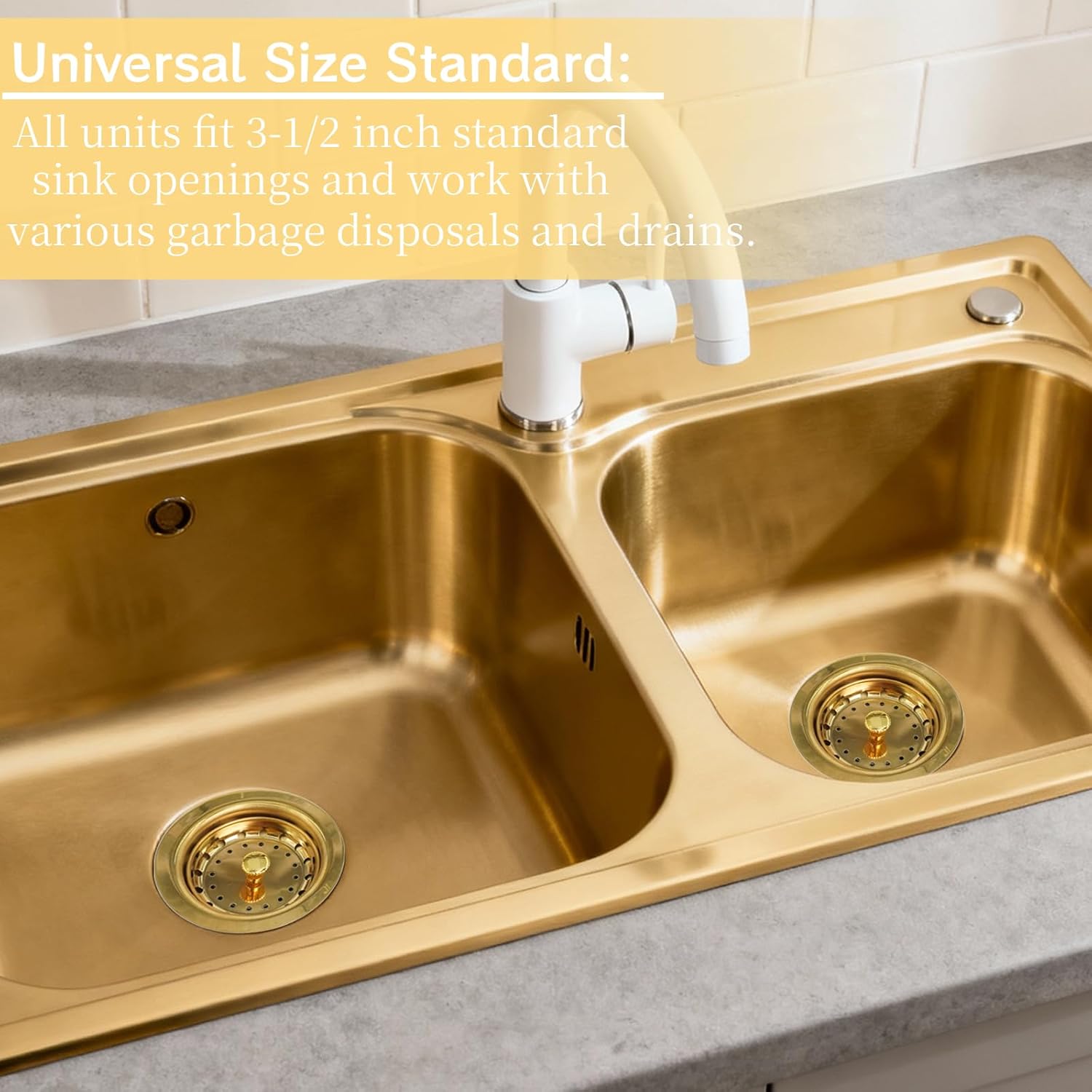 10 Pcs 3-1/2 Inch Gold Kitchen Sink Plug Stainless Steel Sink Drain Strainer Garbage Disposal Splash Guard Flange Stopper Replacement Accessories Kit Drain Strainer Assembly for Kitchen