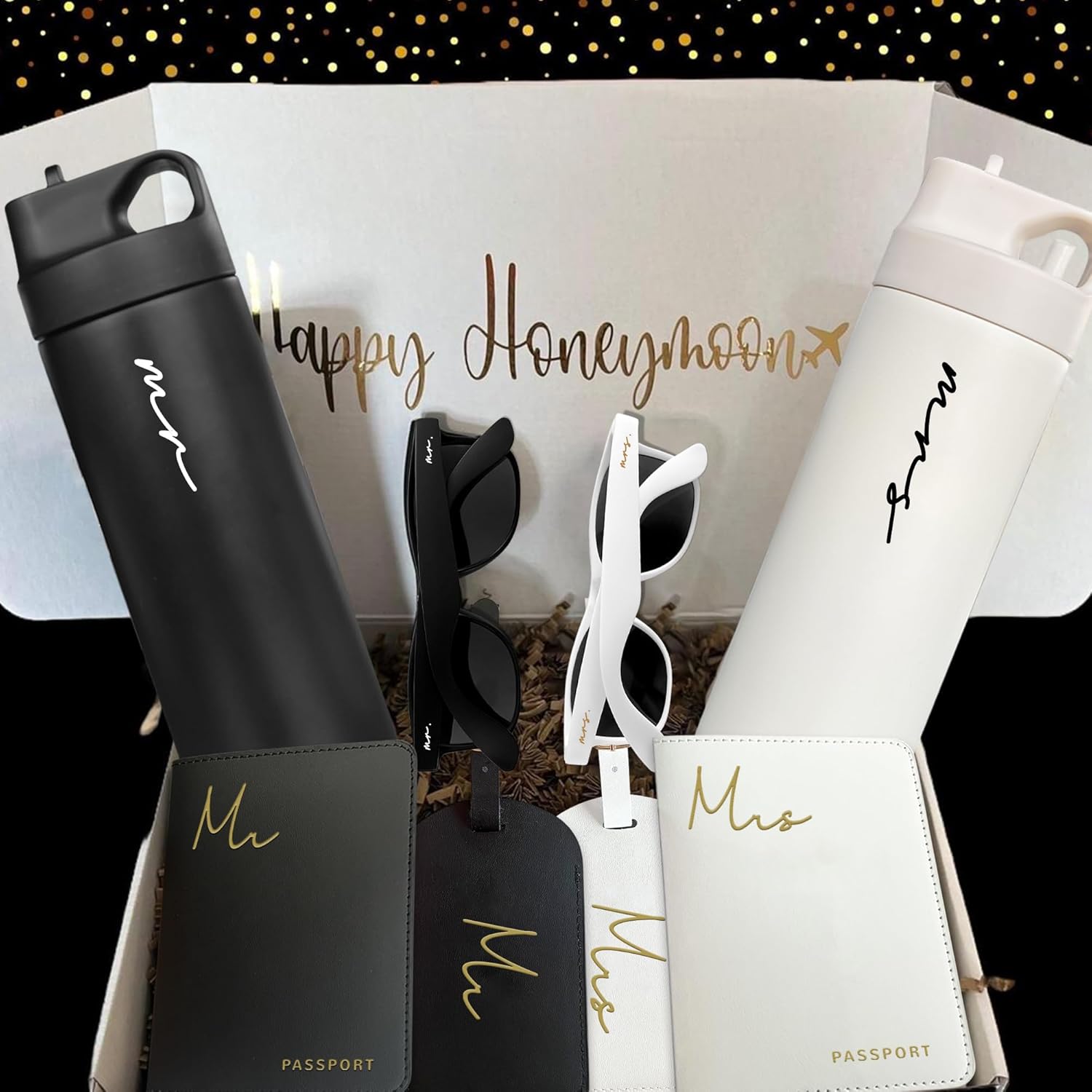 Mr&MrsGifts Mr and Mrs Gifts Cups, Set of 2 Honeymoon Essential Mugs, Bridal Shower Gifts, Engagement Gift 16oz Double-Walled Insulated Cups for Wedding(XZ-MM)