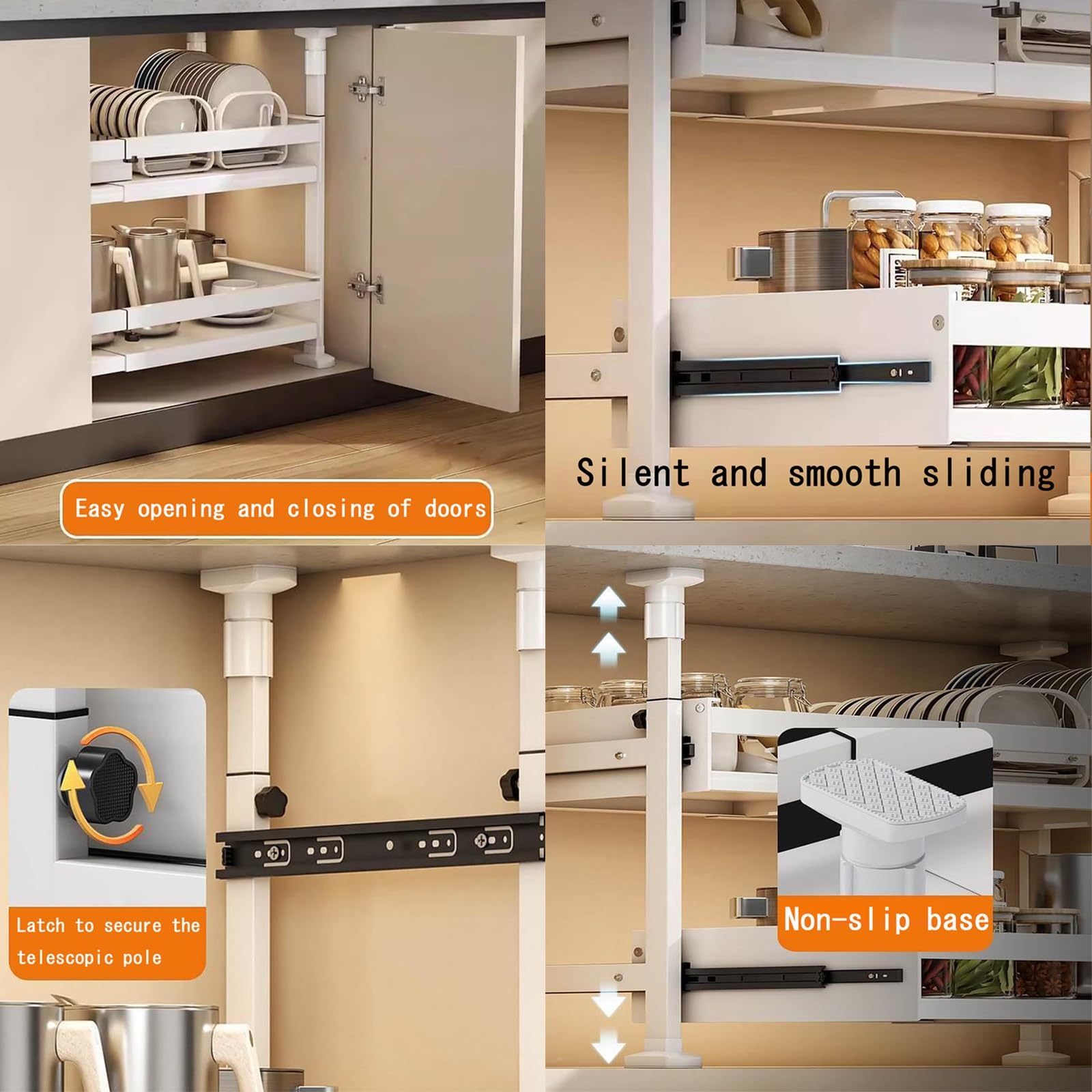 Tiroir De Cuisine Extensible À Deux Niveaux - Largeur Extensible : 49 À 80 Cm, Organiseur Extensible Pour Casseroles Et Poêles Sous L'armoire, Organisateur De Tiroir De Cuisine Sans Perçage(49*42*52.5