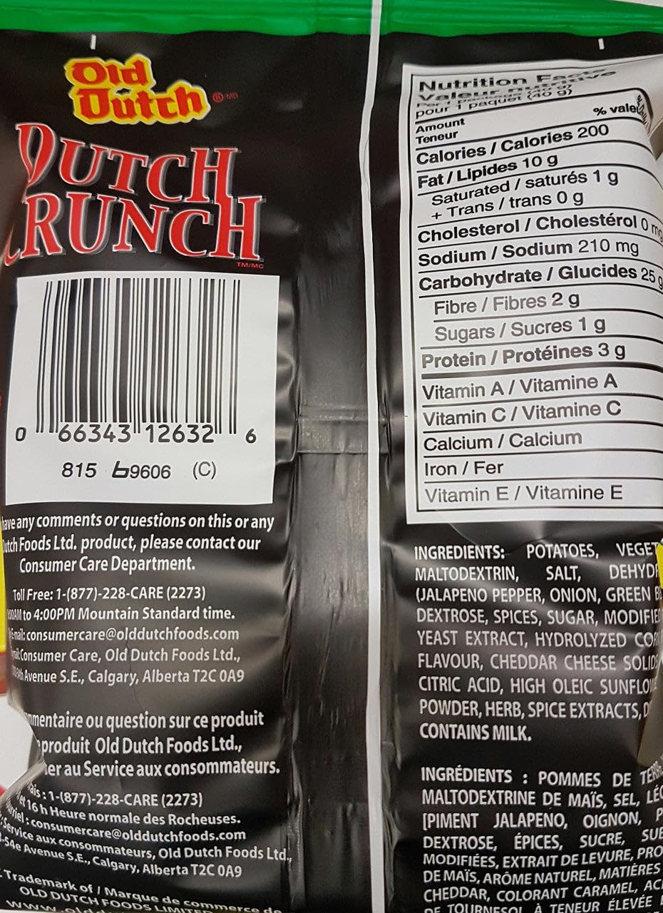 Old Dutch Dutch Crunch Jalapeno & Cheddar 40g/1.411oz Potato Chips 40 Pack {Imported from Canada}