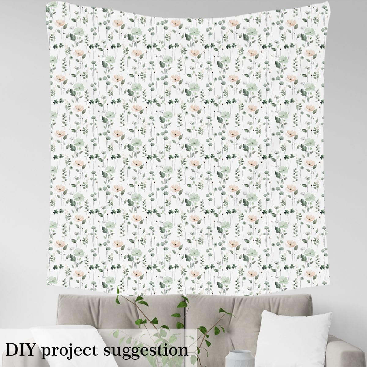 Loussiesd Tissu 276x150cm Aquarelle Floral Tissus au Metre Sage Vert Beige Fleur Tissus pour couture Moderne Textiles Tissu Blanc pour Ameublement Accessoires et Projets