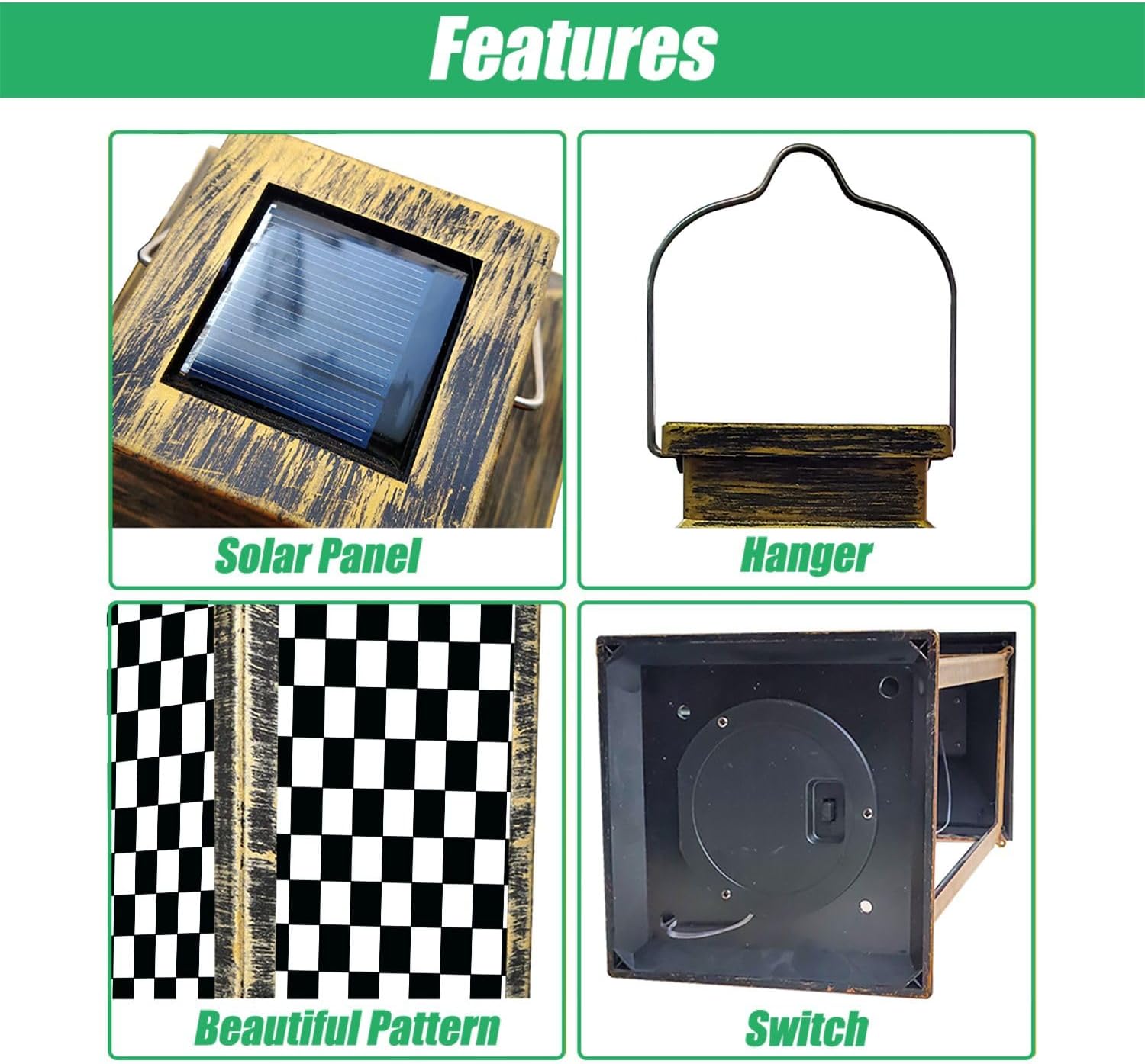 Solar Lantern Black White Checkered Seamless Endless Flag Texture Outdoor Waterproof Hanging Solar Light Outside Lights for Patio Yard House Lawn Decor Birthday Gifts for Women Mom