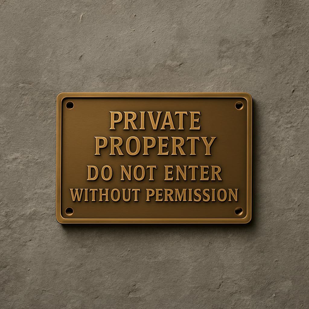 Private Property Sign, Cast Bronze Plaque, Engraved Security Warning, Wall Mountable, Indoor/Outdoor Use