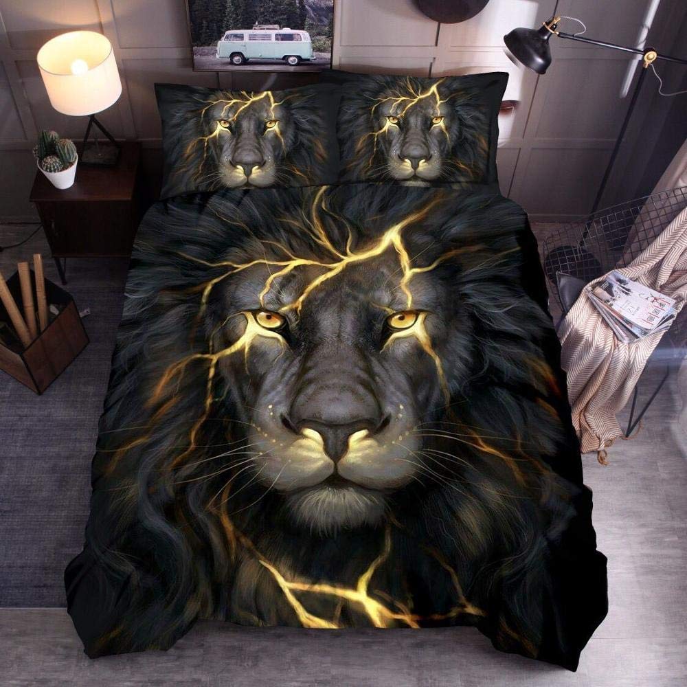 Housse de couette motif loup lion effet 3D ultra réaliste pour lit king size 260x230