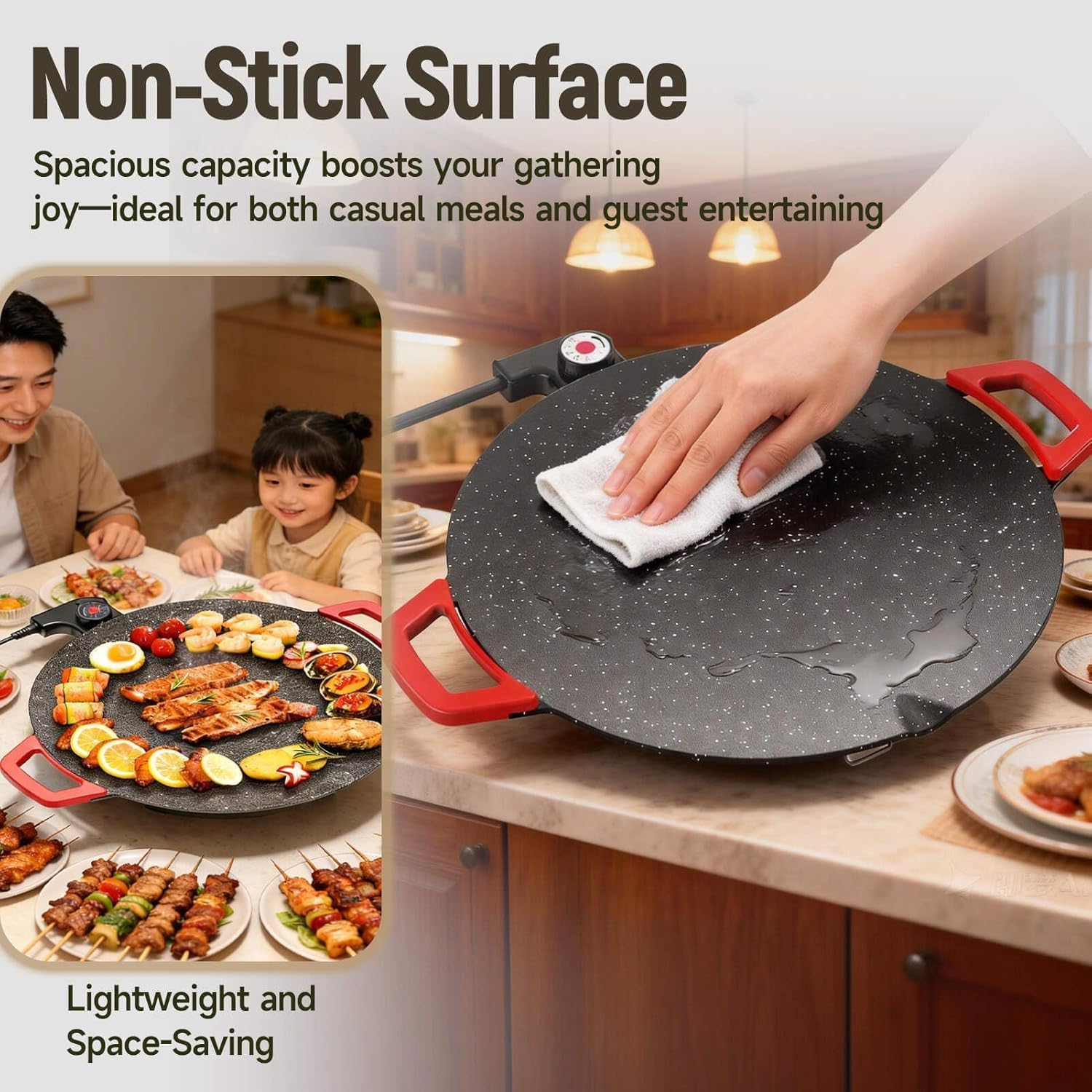 Indoor Grills Electric Smokeless, 2026 Upgraded Nonstick Electric Griddle for Indoor Use, Adjustable Temp, Fast-Heating Tabletop Grill for Steaks, Burgers, Pancakes, BBQ (12in)