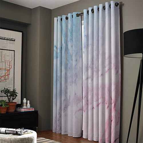 Miniatura 2 de FortuneHouse Blackout Curtains Thermal Insulated Marble Solid Pattern Metal Grommet Elegant Room Drapes Window Curtain for Bedroom Living Room 52x63