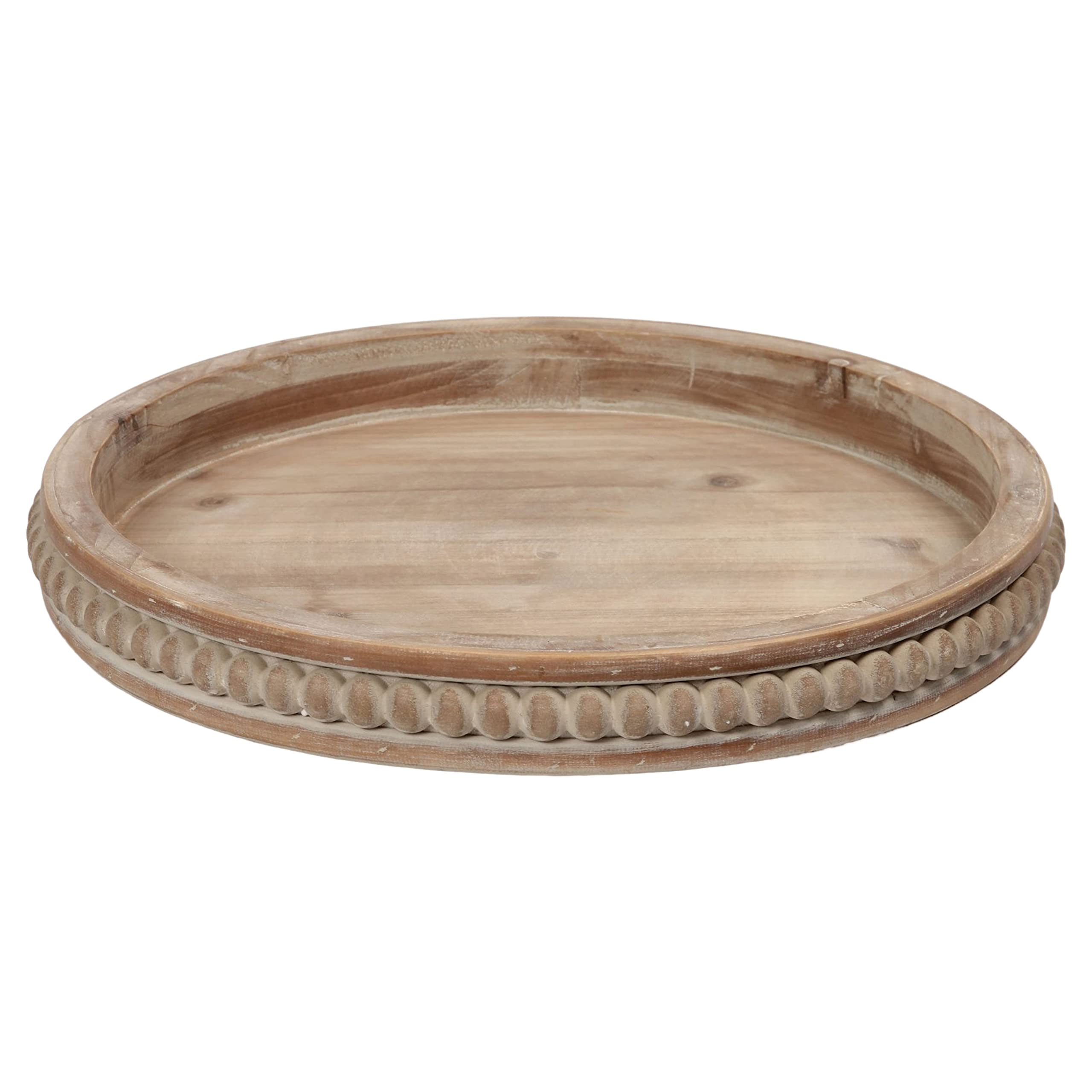SOFE 16" Natural Hand Crafted Beaded Wooden Tray, Farmhouse Large Round Tray, Serving Tray Decorative and Rustic Candle Holder Tray, Coffee Table Tray Centerpieces for Dining Room�Living�Kitchen