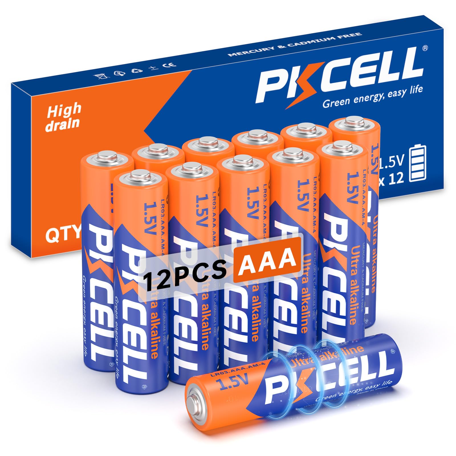 PKCELL AAA Batteries 12 Pack, Triple A Batteries, 1.5V High-Performance Alkaline Battery for Flashlights Keyboards Clocks Toys Remote Controls, 10-Year Shelf Life