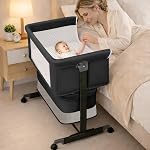 Baby Bassinet Bedside Sleeper with Wheels & Storage Basket and Bag, Khaki | 3 in 1 Bassinet with Adjustable Height, Breathable Mesh, Portable Folding, For Infants & Newborns