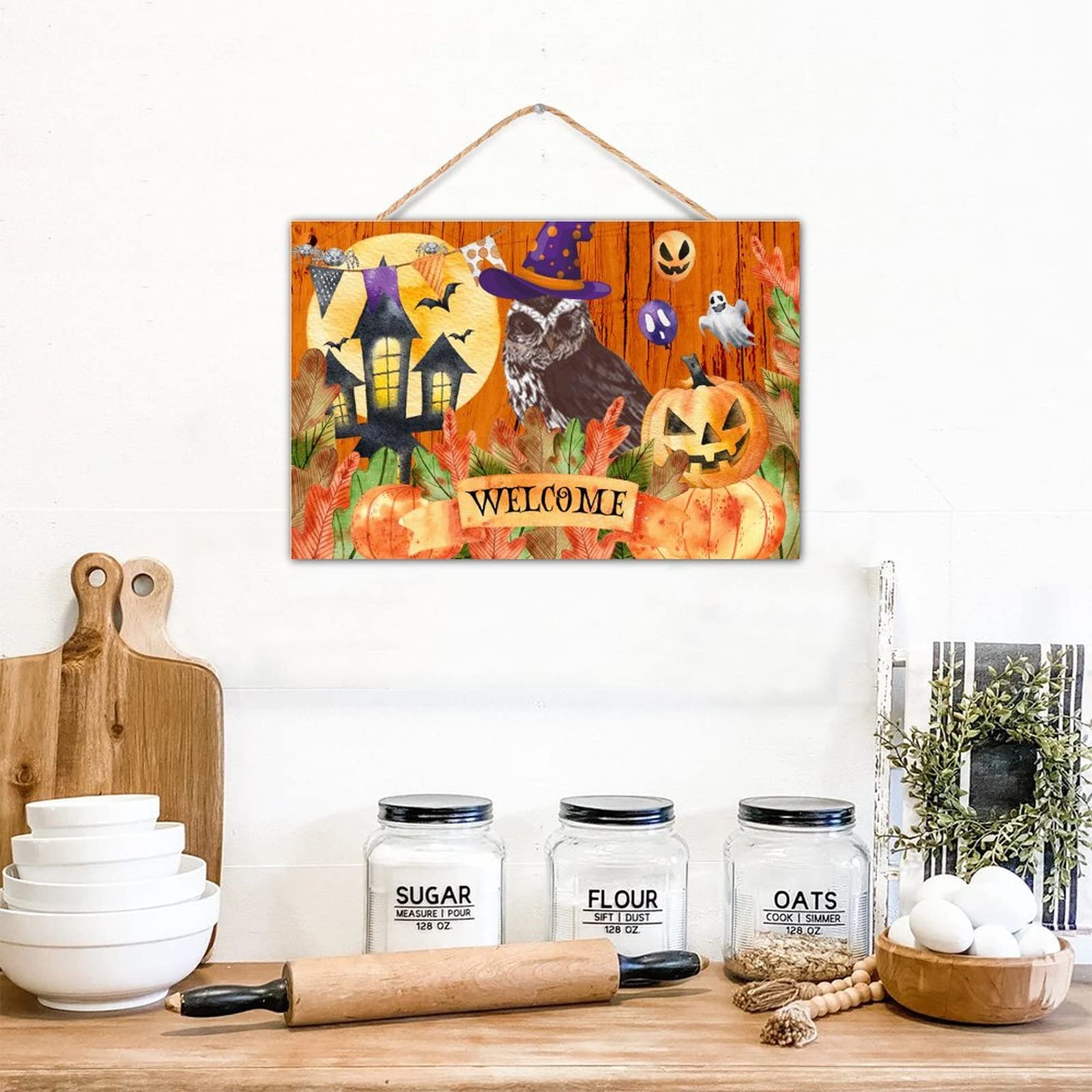 Décoration Halloween Suspendue En Bois - Citrouille Et Sorcière, Pour Porte D'entrée Ou Mur, Ambiance Festive