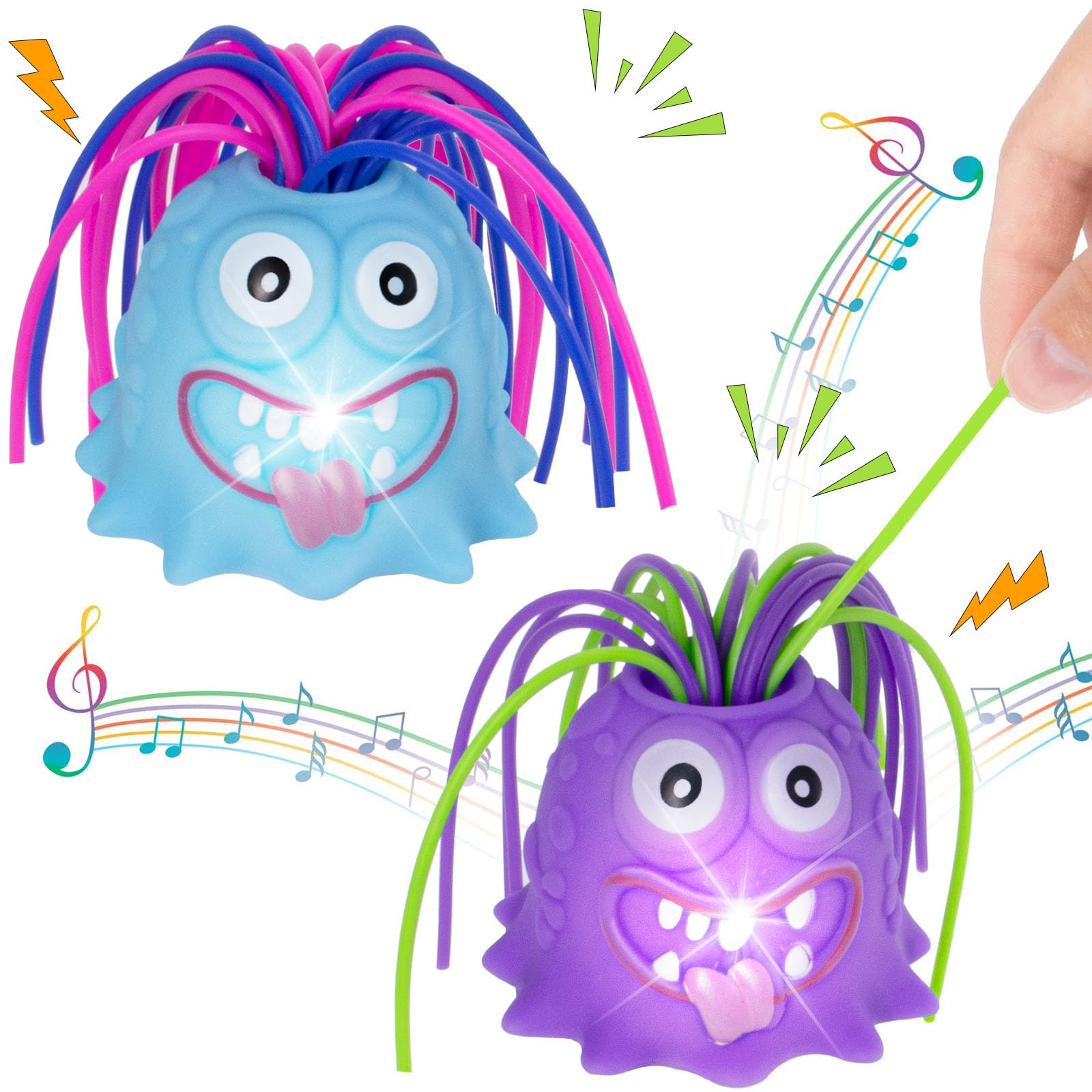 Fidget Toys Hair Pulling Stress Relief Toys with LED Light Differernt Screams Novelty Screaming Monster Toys for Adults Teens Autism (Blue&Purple, 2P)