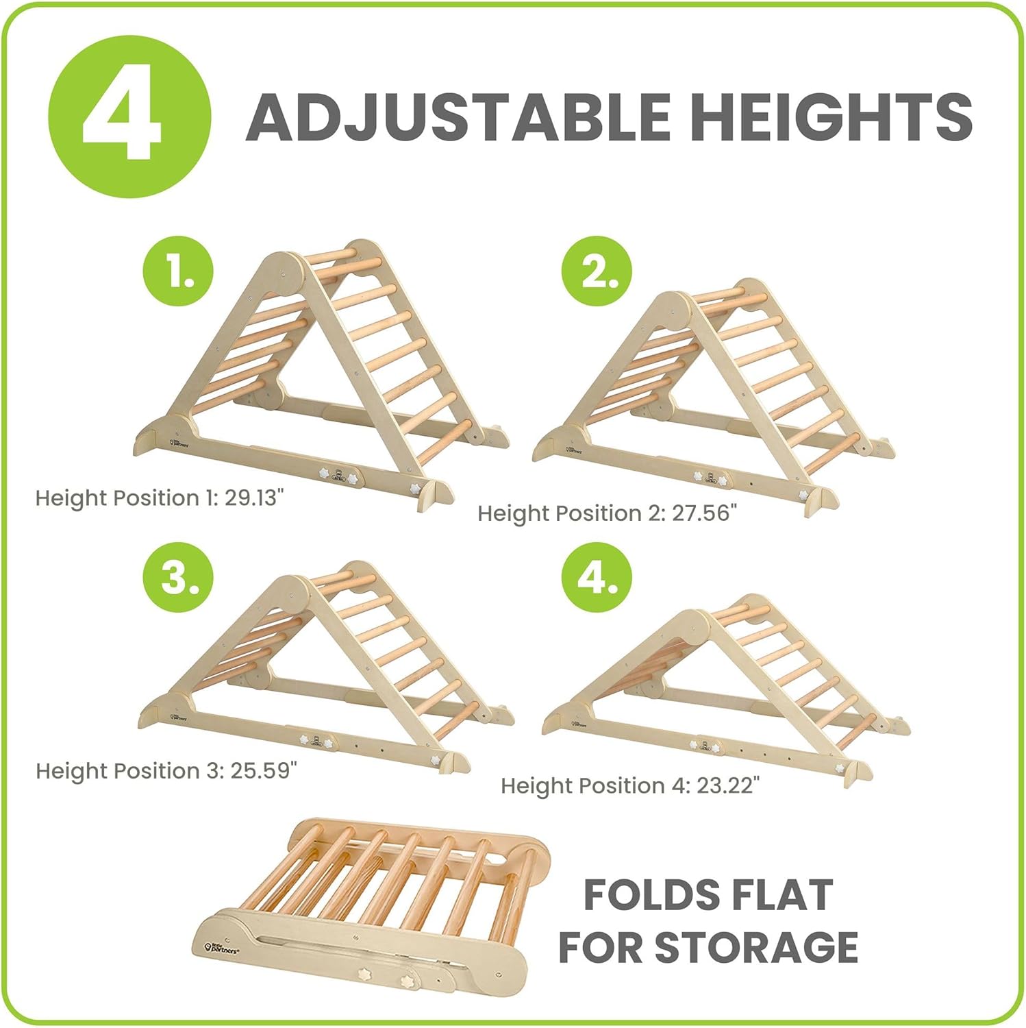 Little Partners Learn 'N Climb Foldable Wooden Climbing Triangle, Wood Climbing Gym for Toddlers, Triangle Climber for Skill-Building and Active Play, Natural