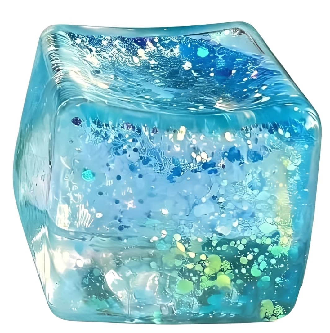 2.2" Stress Cube Glitter Sensory Squishy Toy, Stress & Anxiety Relief Ice Cube Sugar Squeeze Ball for Kids Adults, Slow Rising Fidget Toy, Ideal for Party Favors (Blue)-image-21