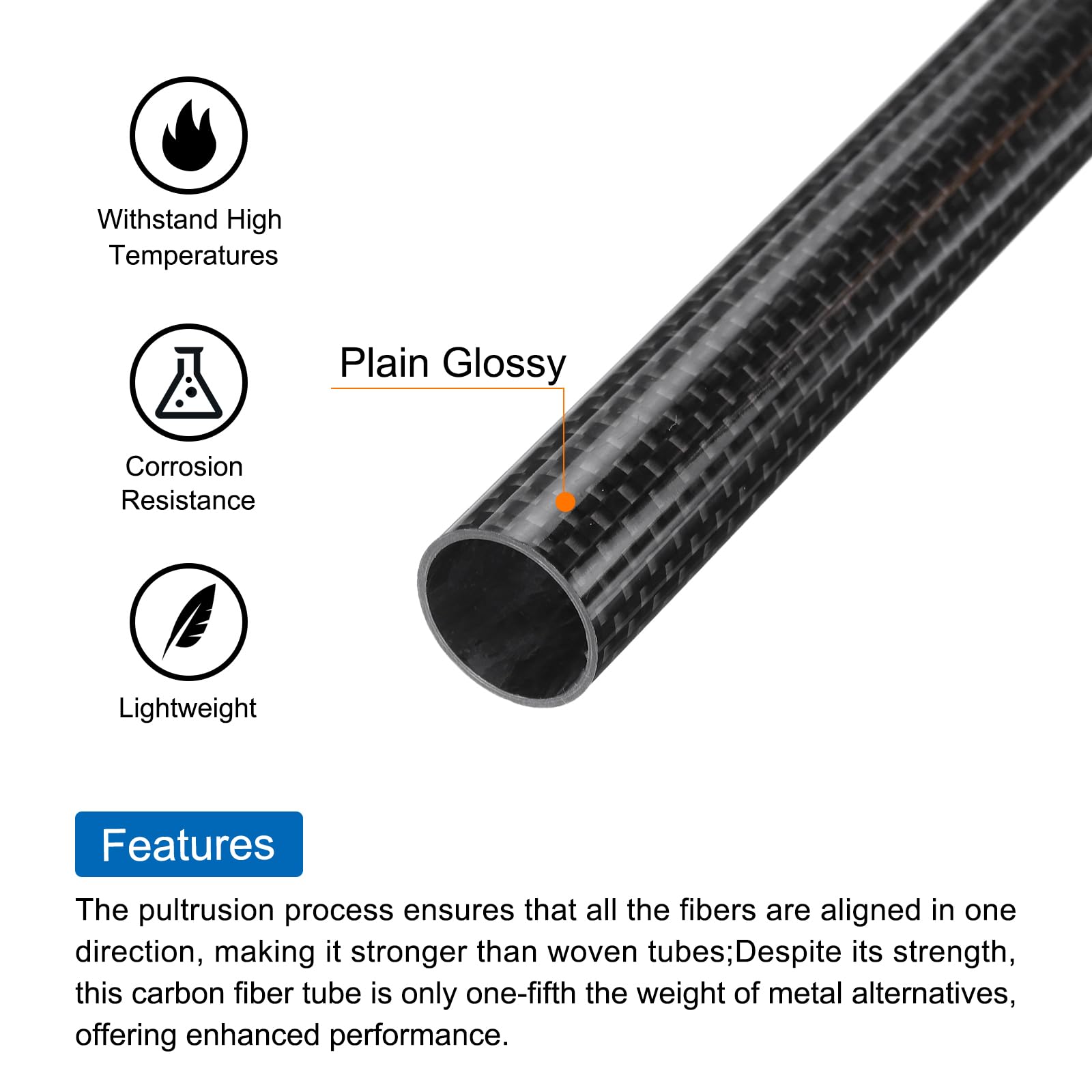 QUARKZMAN 2Pcs Tubes En Fibre De Carbone 16 X 18 X 420Mm Surface Brillante Tige En Carbone Naturel Enroulée En 3K Pour Avion Rc, Multicoptère, Quadcoptère