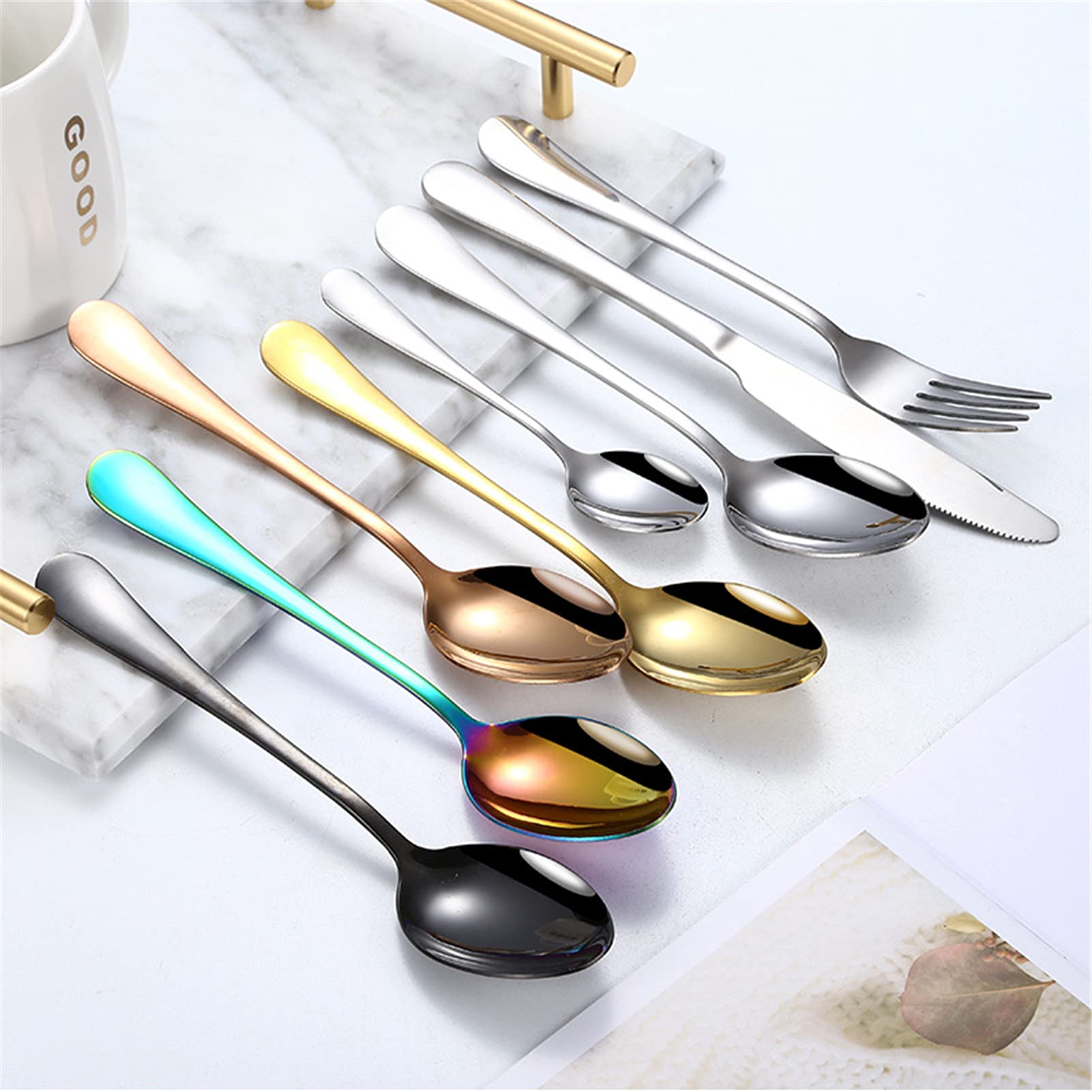 Juego De Cubiertos De 24 Piezas, Para 6 Personas, Acero Inoxidable, Cubertería De Luxe Estuche Regalo, Para Bodas, Restaurante, Fiesta, Regalo, Festivales (Plata)