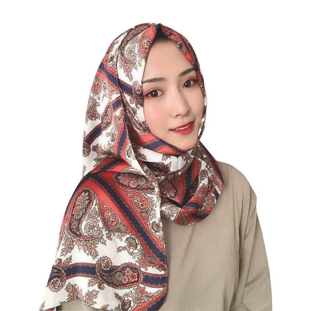 وشاح طويل بقلنسوة من الساتان بطبعة الكاجو من HJS للسيدات فور سيزونز أحمر