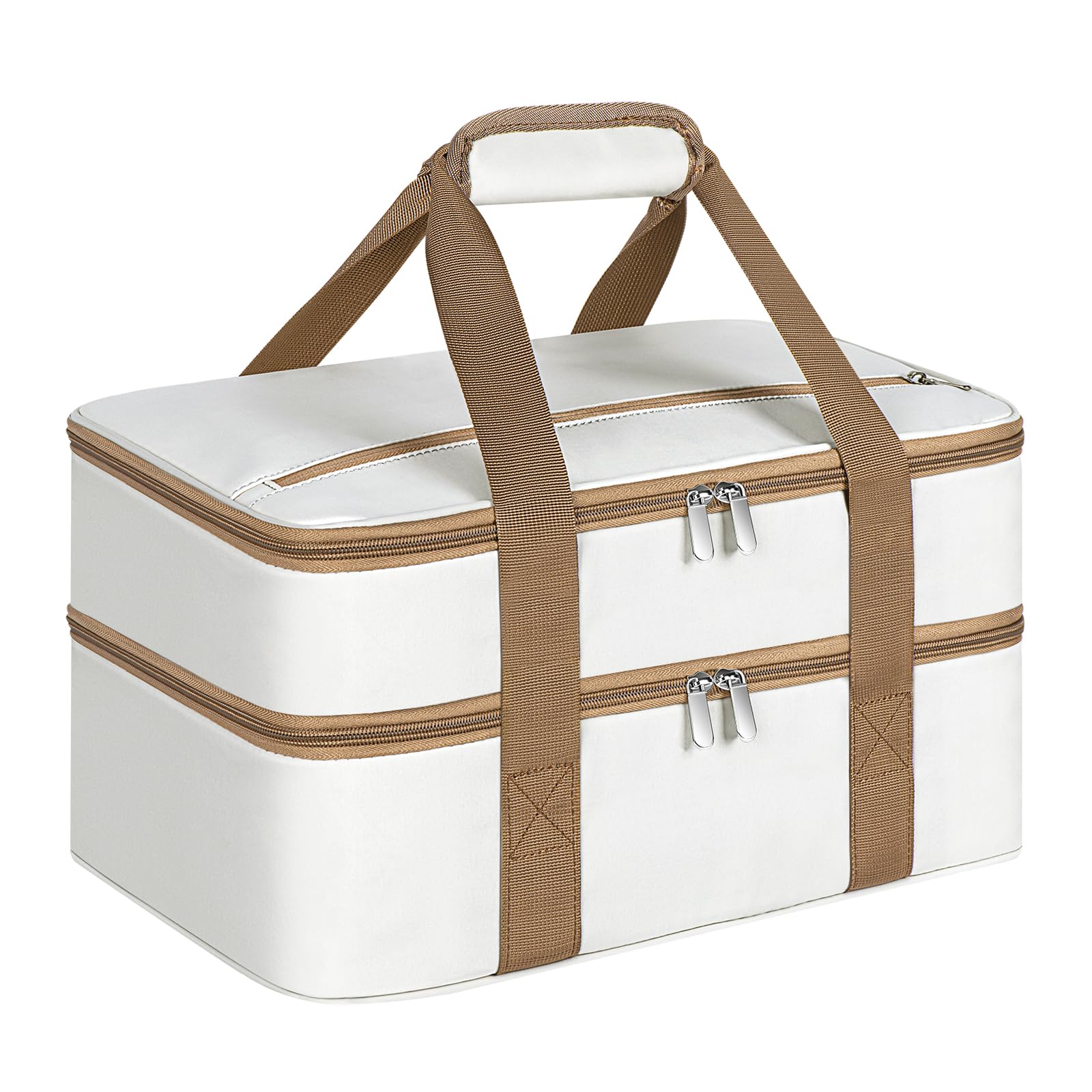 Cacerola de doble aislamiento, portador de cacerola para alimentos fríos o calientes | Cacerola, bolsa de almuerzo para lasaña, fiestas de comida, se adapta a bandeja para hornear de 9 x 33 cm, color beige
