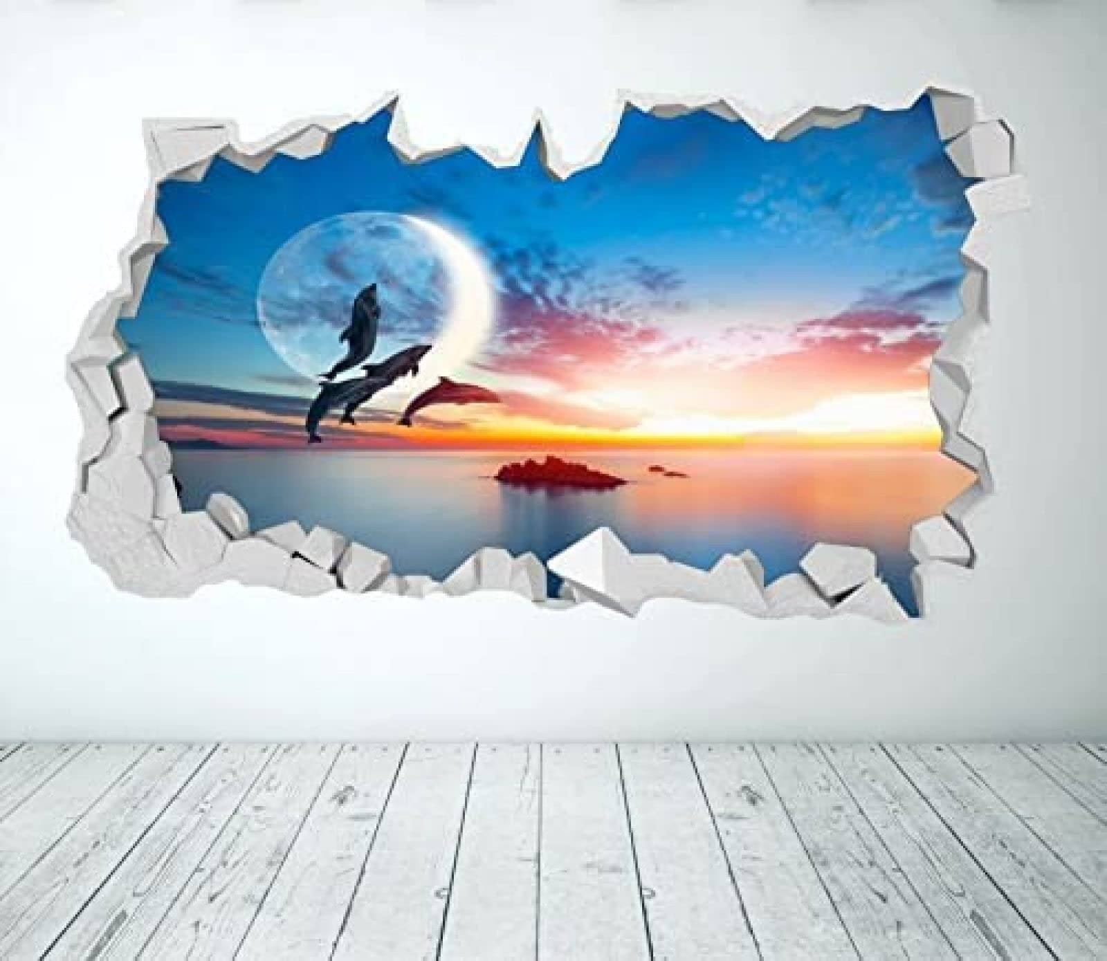 PURPLE SUNSET OVER RIVER 3D Window View Decal WALL STICKER Decor Mural Exotic