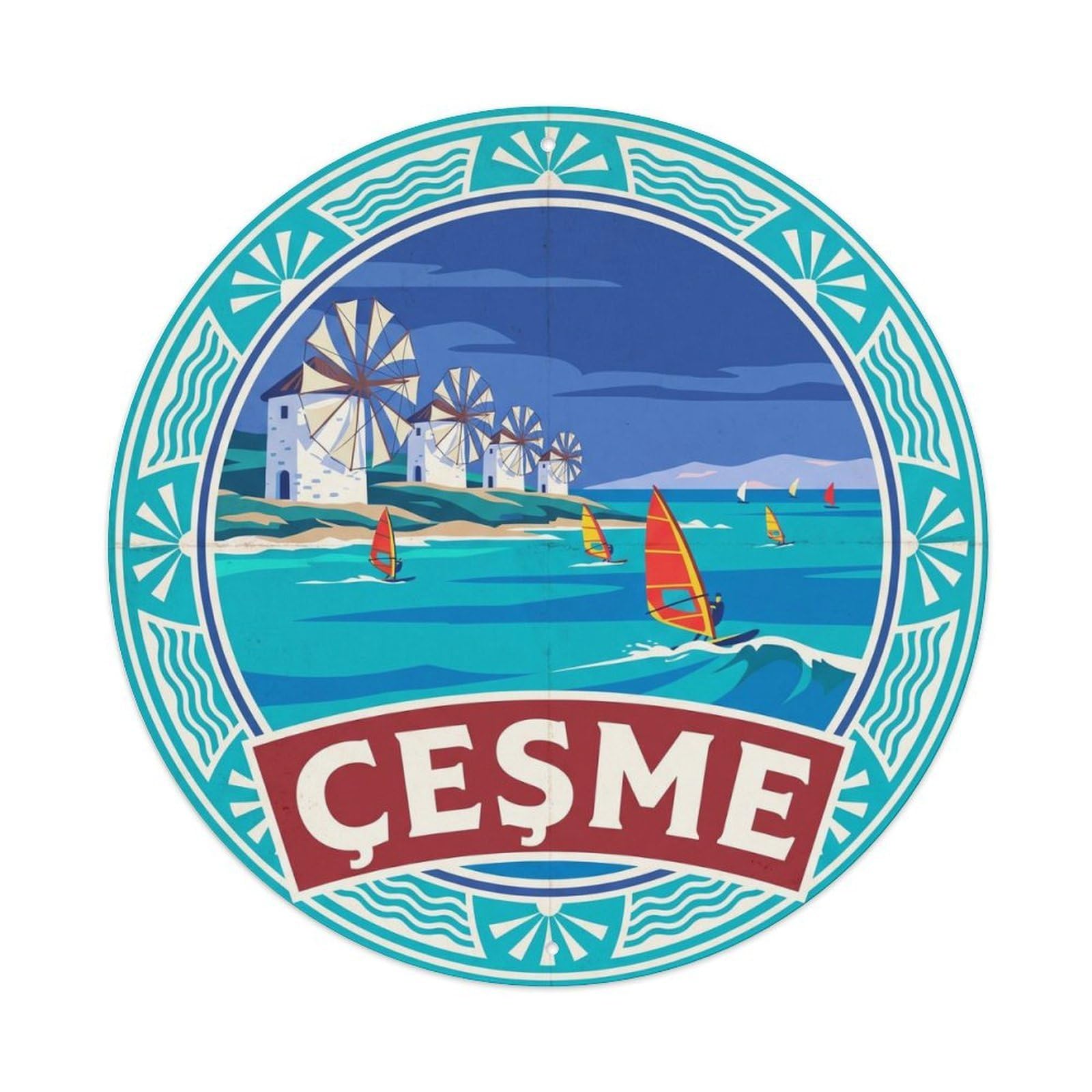 Cesme Windmills Izmir Aegean Coast Travel Metal Tin Sign