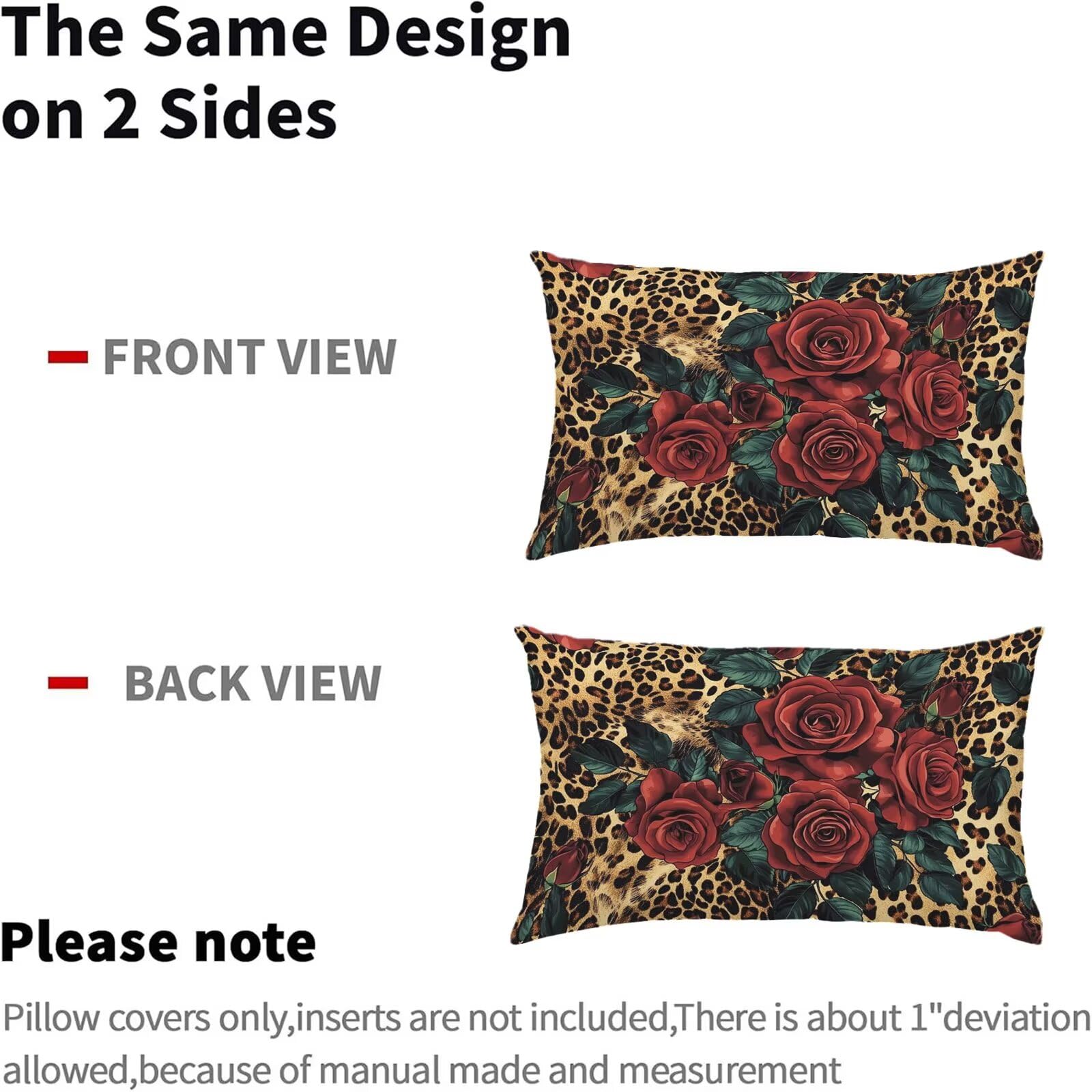 Fleurs Taies d'oreiller 70 x 90 Housse Coussin Velours Lot de 2, Taie Oreiller Rouge Housse de Coussin Impermeable pour Salon Lit Jardin, Douce Respirante avec Fermeture Éclair Invisible S6-705