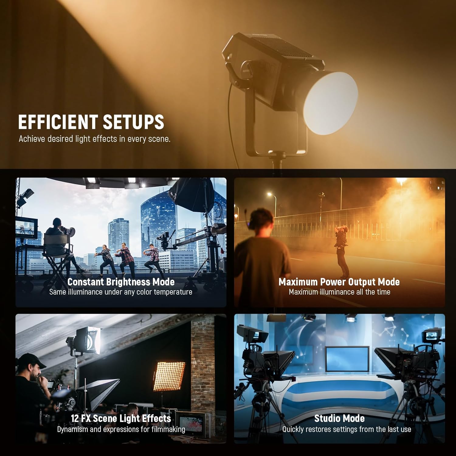 NEEWER AS600B COB LED Continuous Output Video Light with 2.4G/APP Control, 600W Output 2700K-6500K CRI96+/TLCI98+ PWM Dimming Source Match 12 Scenes Bowens Mount Silent Fan for TV News Studio