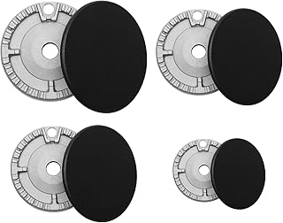 Cooker Hat Set,Cooktop Burner Cap & Burner Head Replacement Kit Compatible With SABAF Gas Stove Burners,Silver/Black Metal Gas Stove Lids Replacement Parts Portable 4 Pack Set-1 Large 2 Middle1 Small